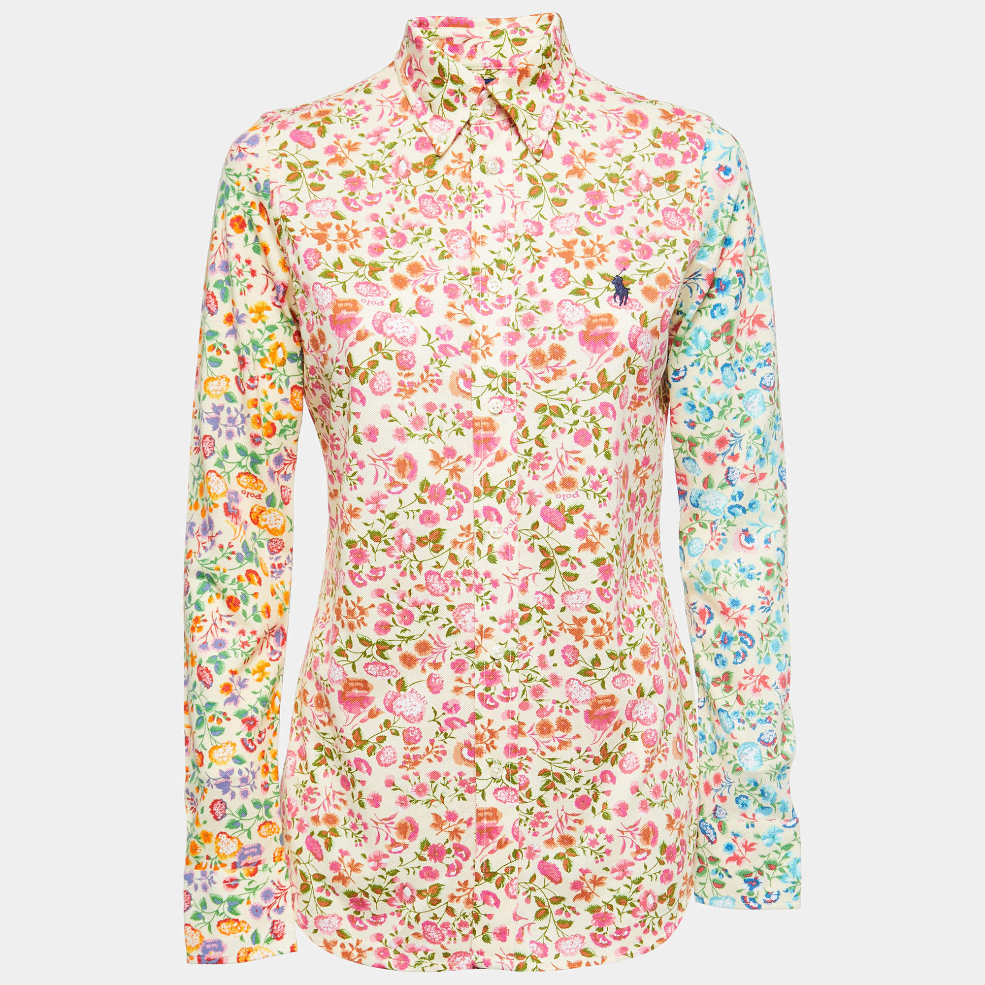 Ralph Lauren Multicolor Floral Cotton Knit Long Sleeve Shirt M