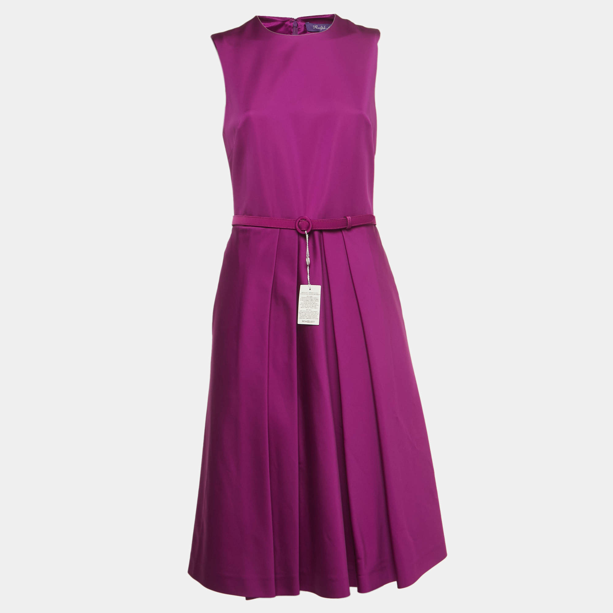 Pre Owned Ralph Lauren Purple Crepe Sleeveless Belted Cadence Dress M