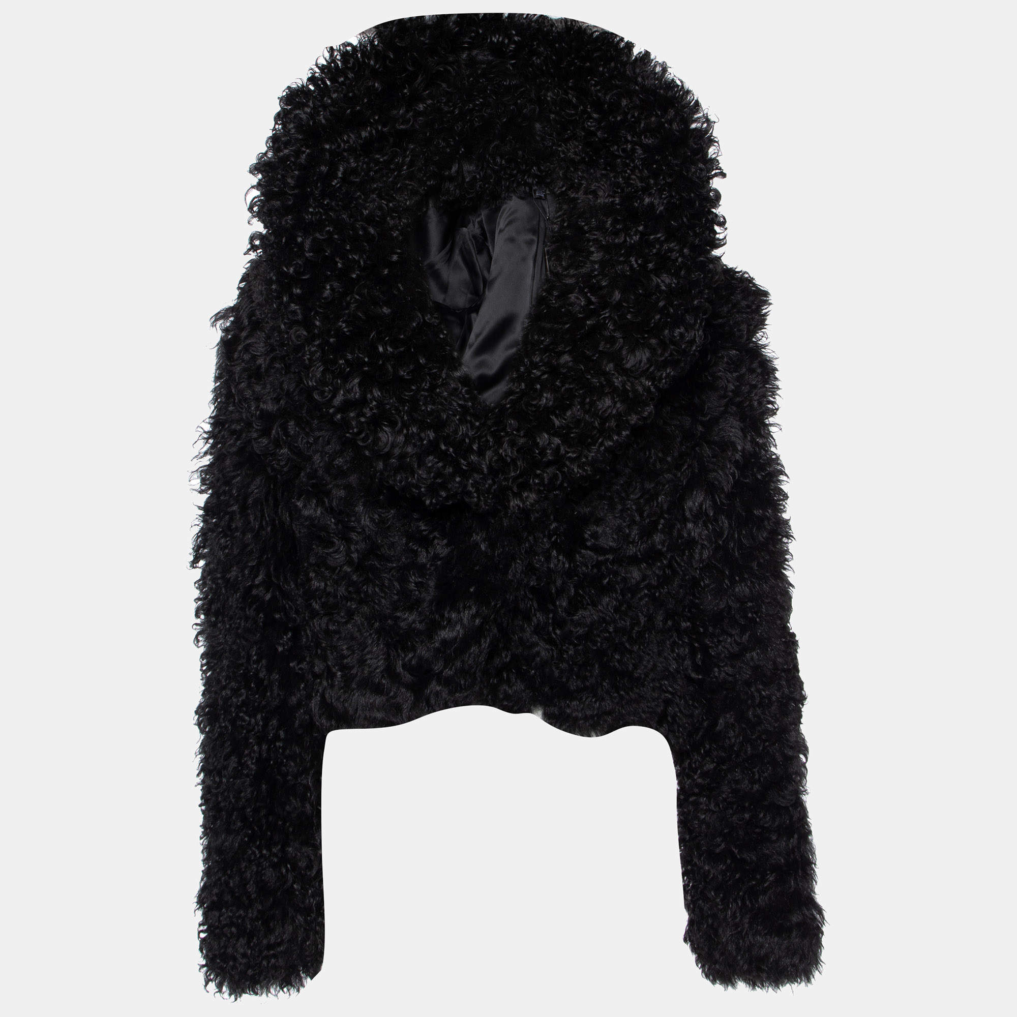 Pre Owned Ralph Lauren Black Shearling Cropped Jacket S
