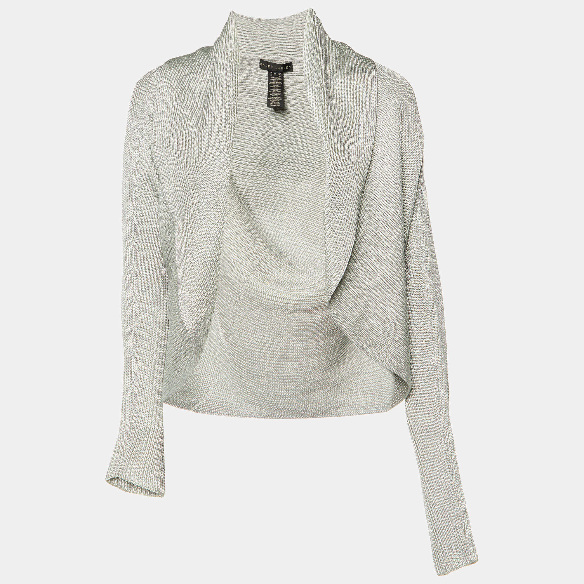 Pre Owned Ralph Lauren Silver Metallic Knit Circle Cardigan M