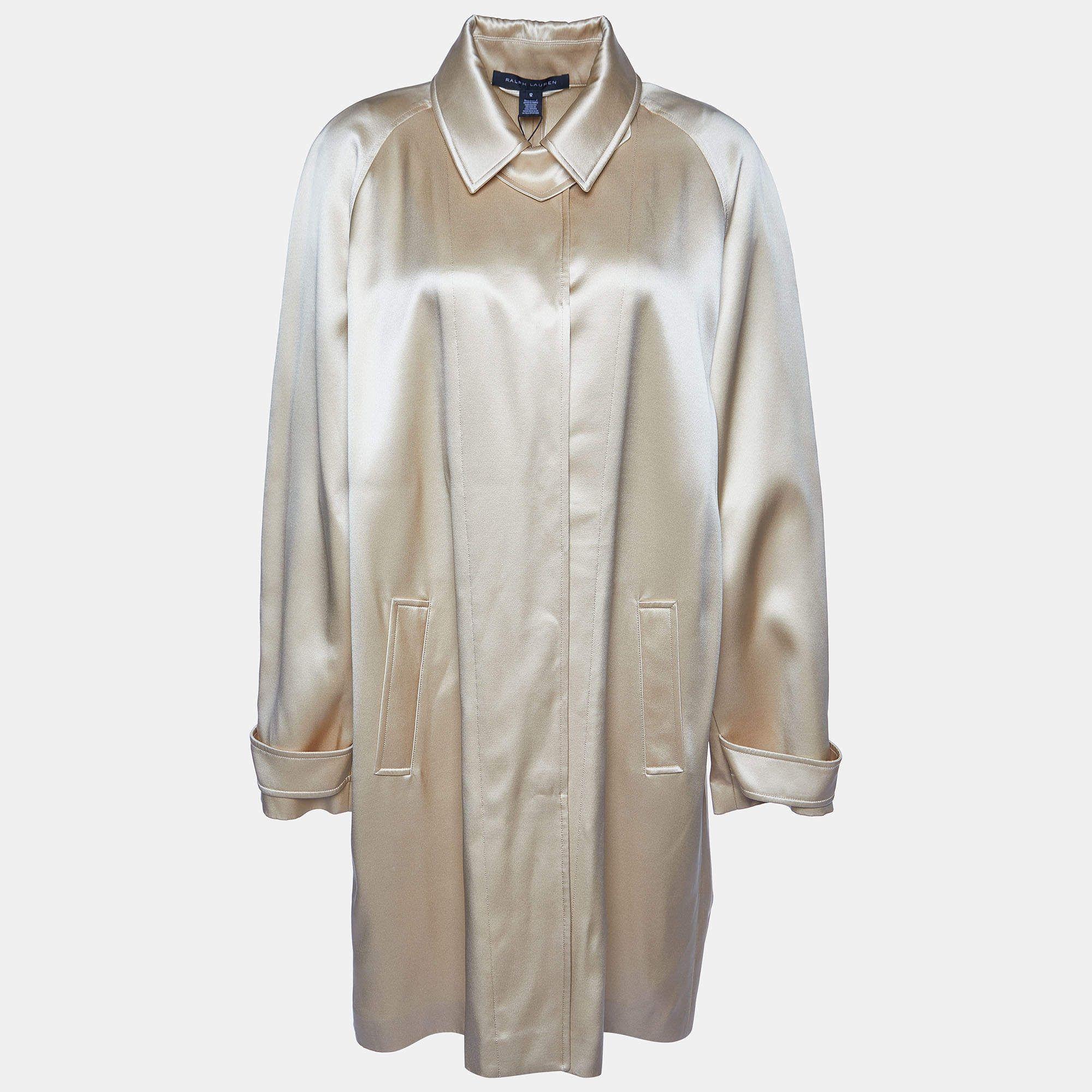 Pre Owned Ralph Lauren Beige Silk Satin Single Breasted Coat L