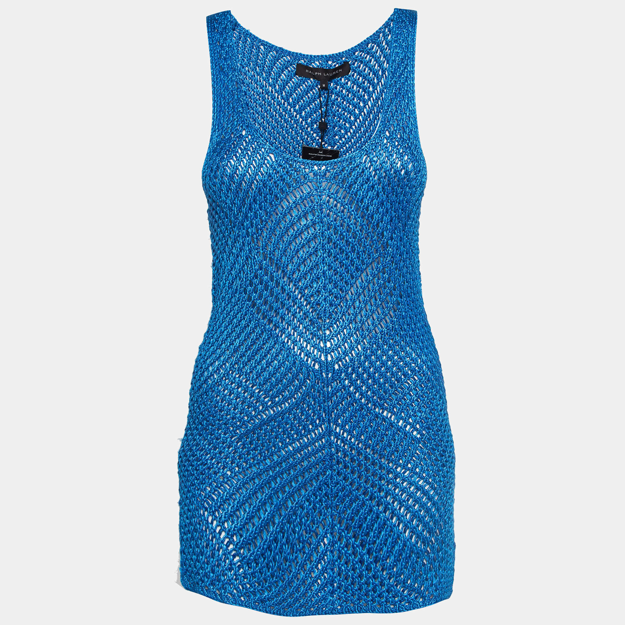 Pre Owned Ralph Lauren Blue Silk Crochet Easy Tank Top M