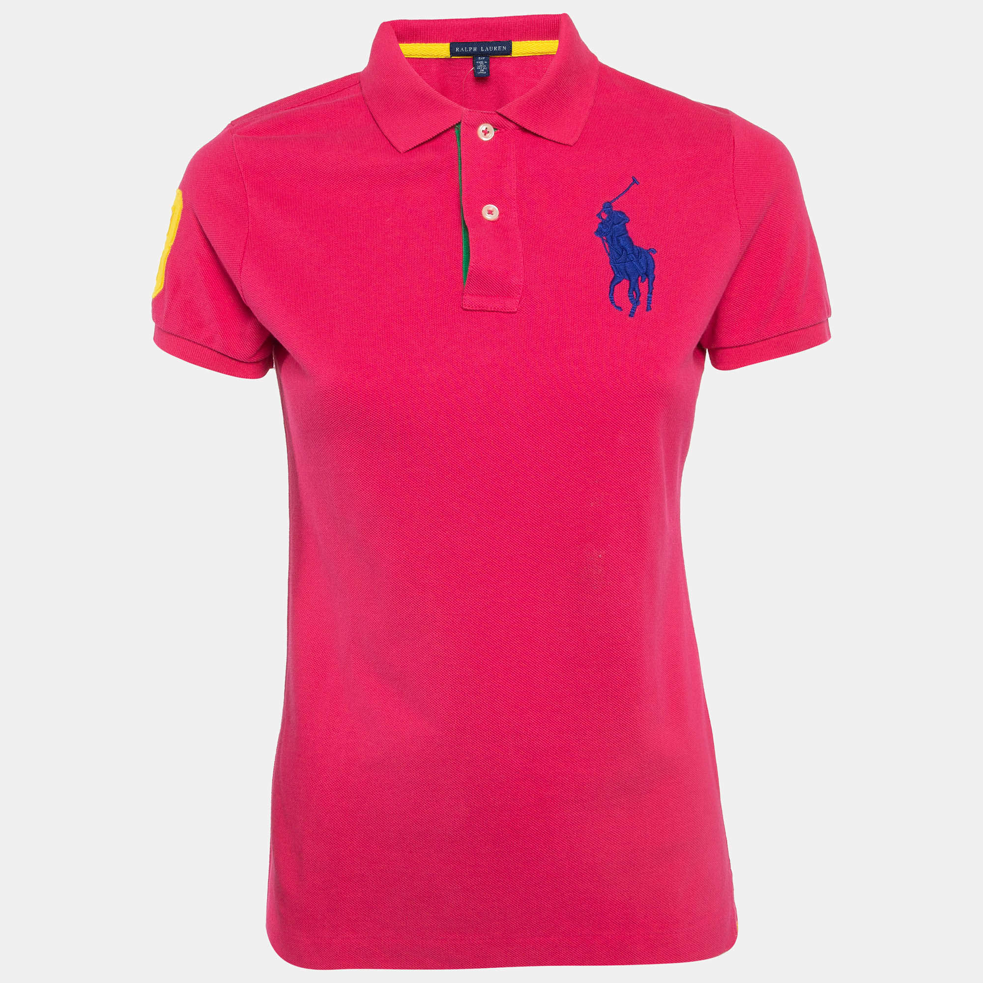 Pre Owned Ralph Lauren Pink Embroidered Cotton Pique Polo T-Shirt S