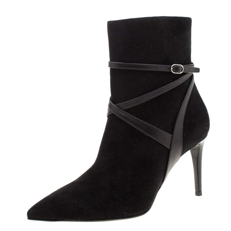 Pre Owned Ralph Lauren Black Suede Buckle Detail Ankle Boots Size 39