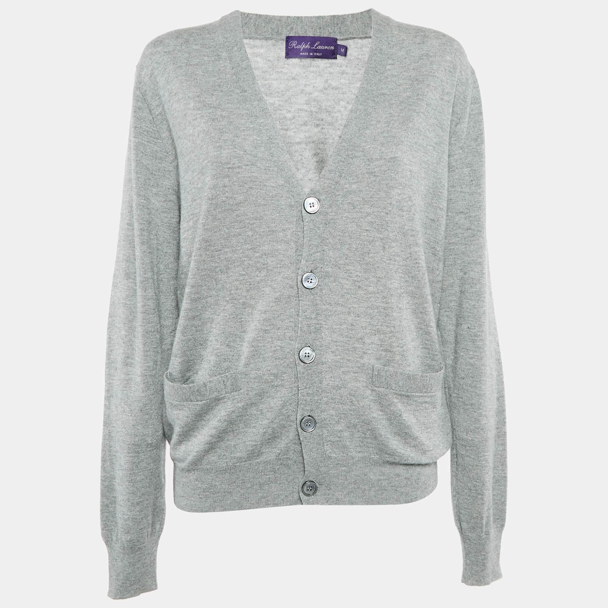 Ralph Lauren Purple Label Grey Cashmere Button Front Cardigan M