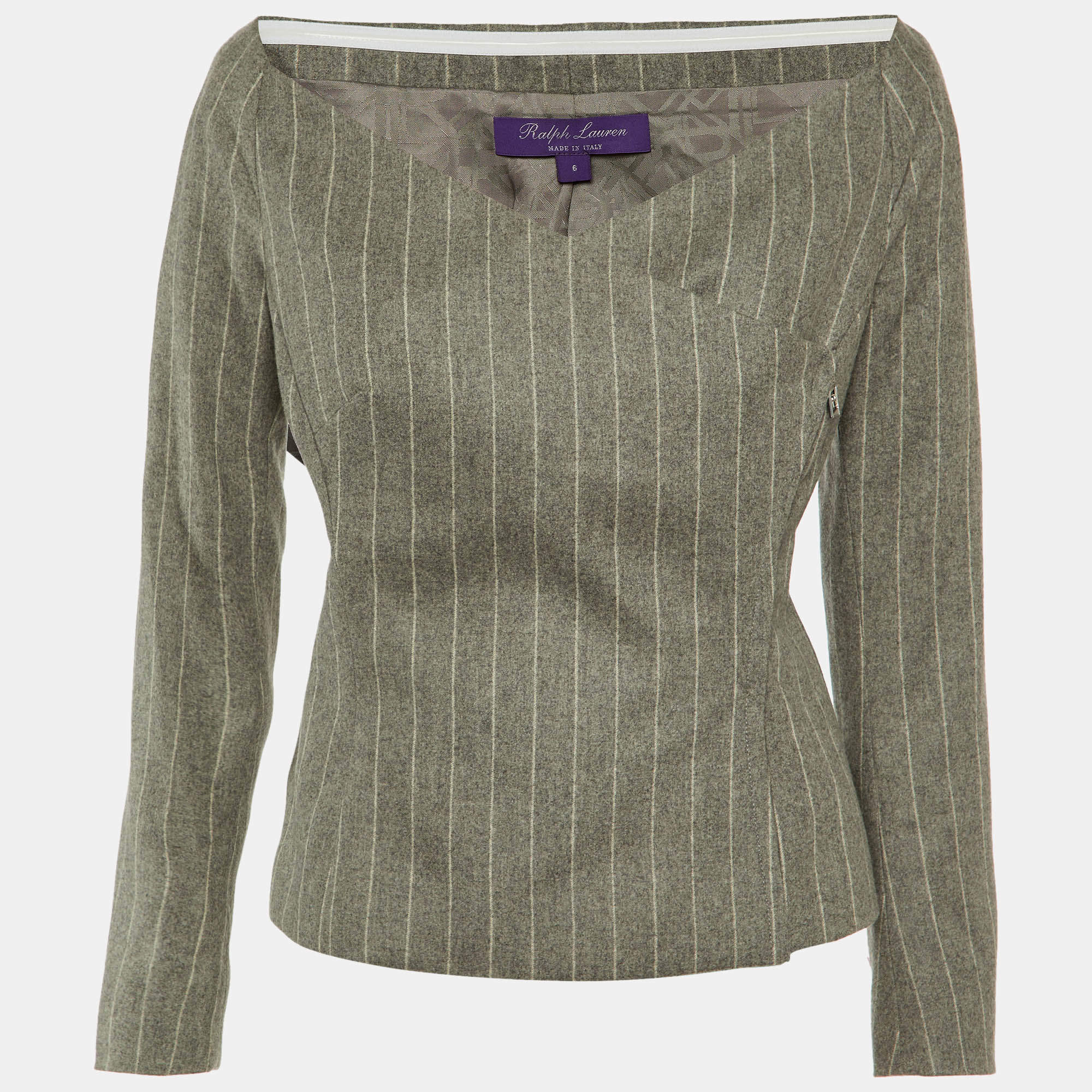 Ralph Lauren Purple Label Grey Helene Chalk-Stripe Wool Flannel Jacket M