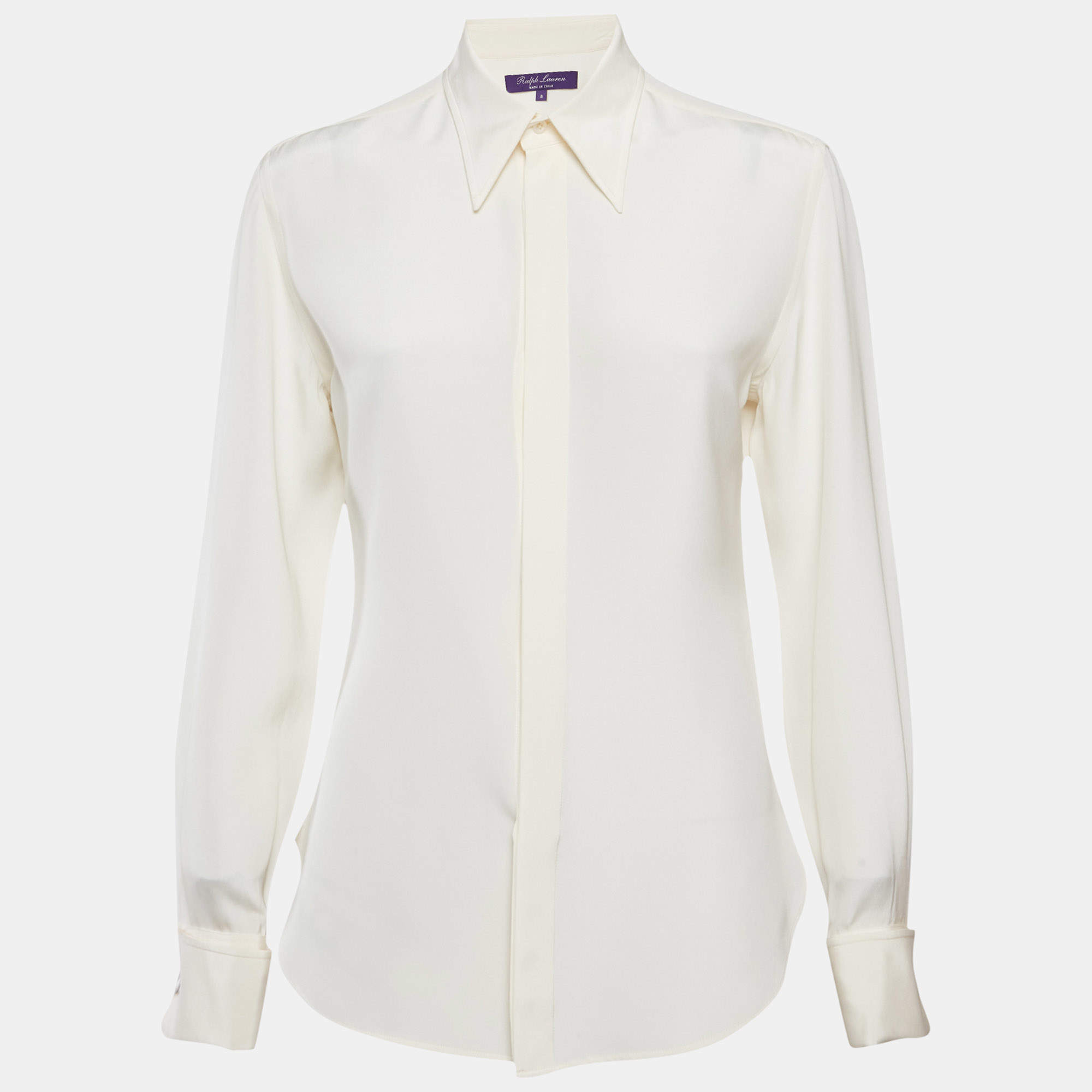 Ralph Lauren Purple Label Off-White Silk Button Front Shirt M