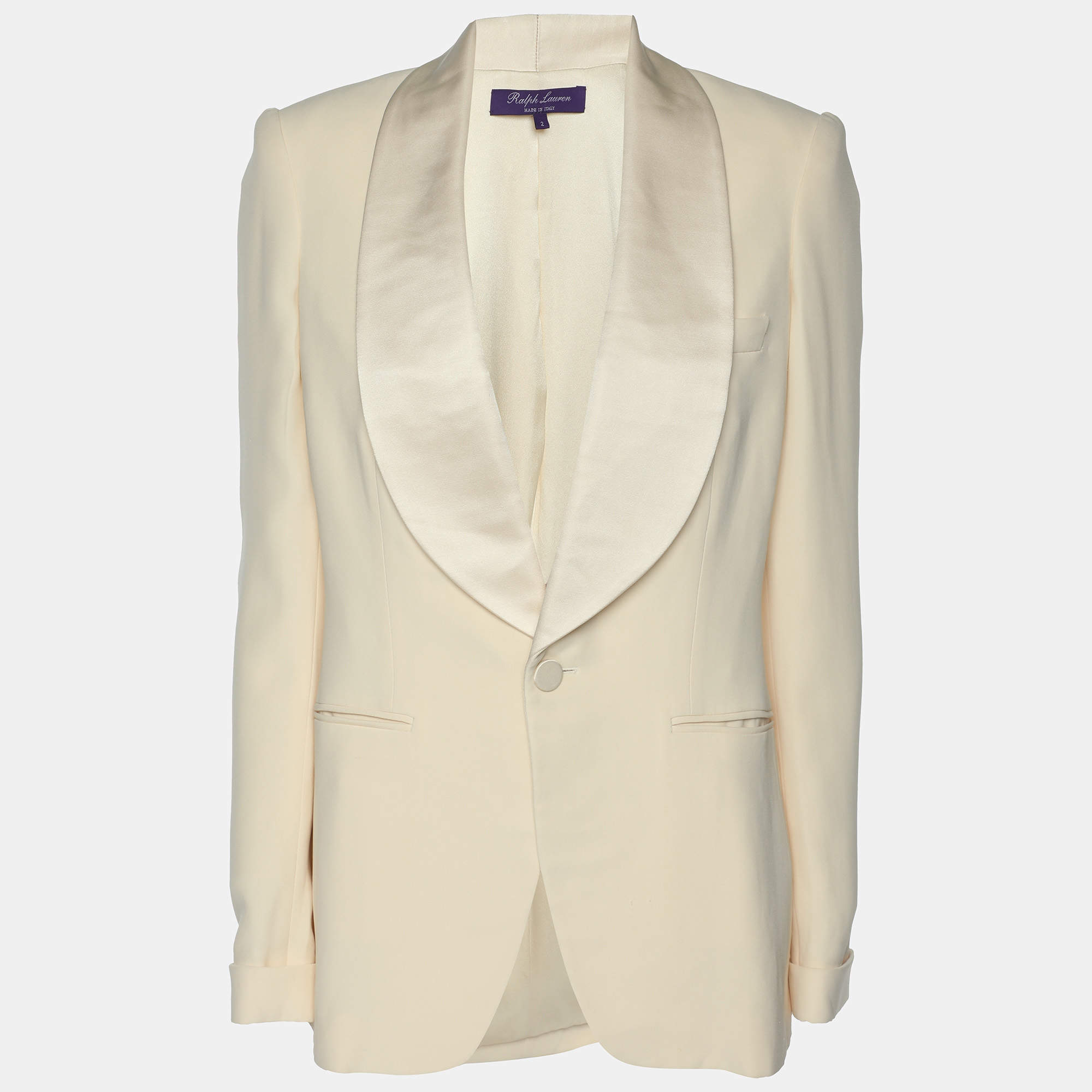 Ralph Lauren Purple Label Beige Silk Single Breasted Tuxedo Blazer S