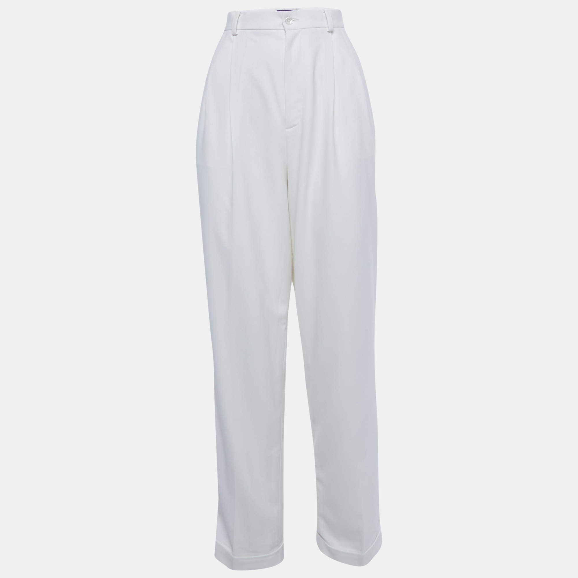Pre Owned Ralph Lauren Purple Label White Silk Tailored Formal Trousers S  