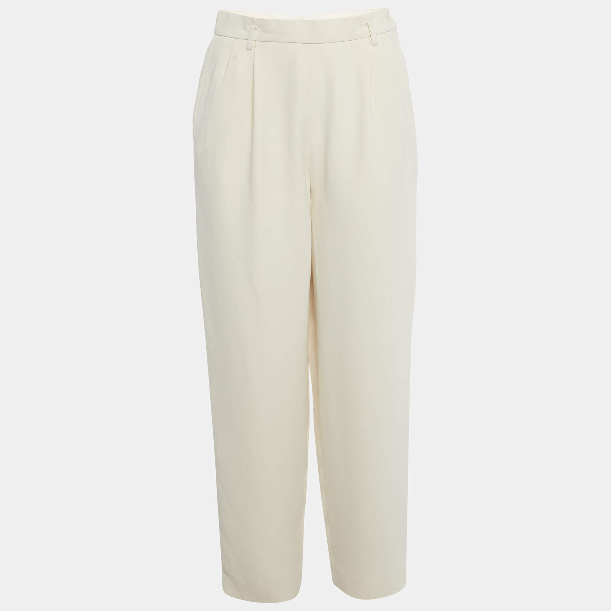 Pre Owned Ralph Lauren Purple Label Beige Silk Formal Trousers S
