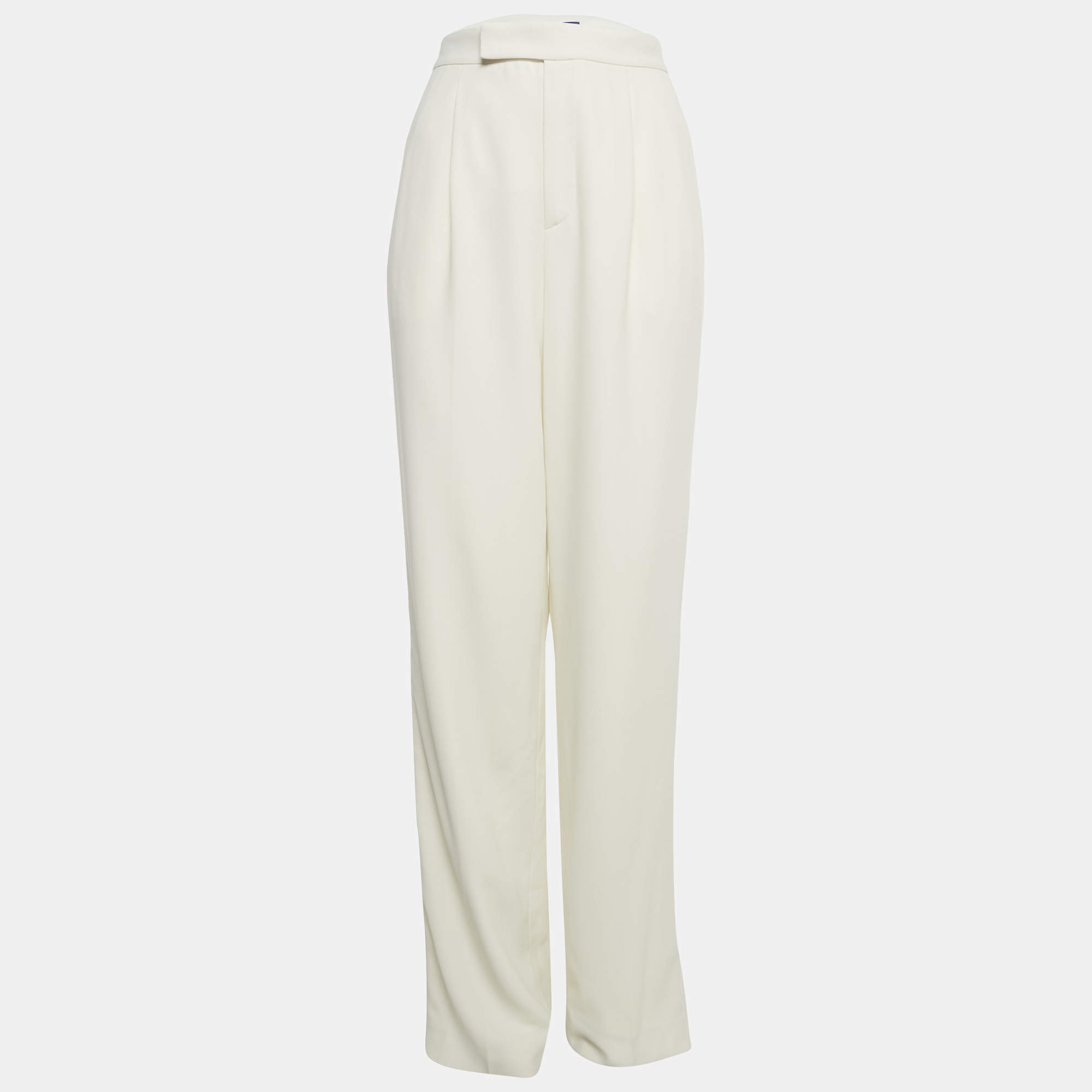 Pre Owned Ralph Lauren Purple Label White Crepe Side Stripe Trousers S