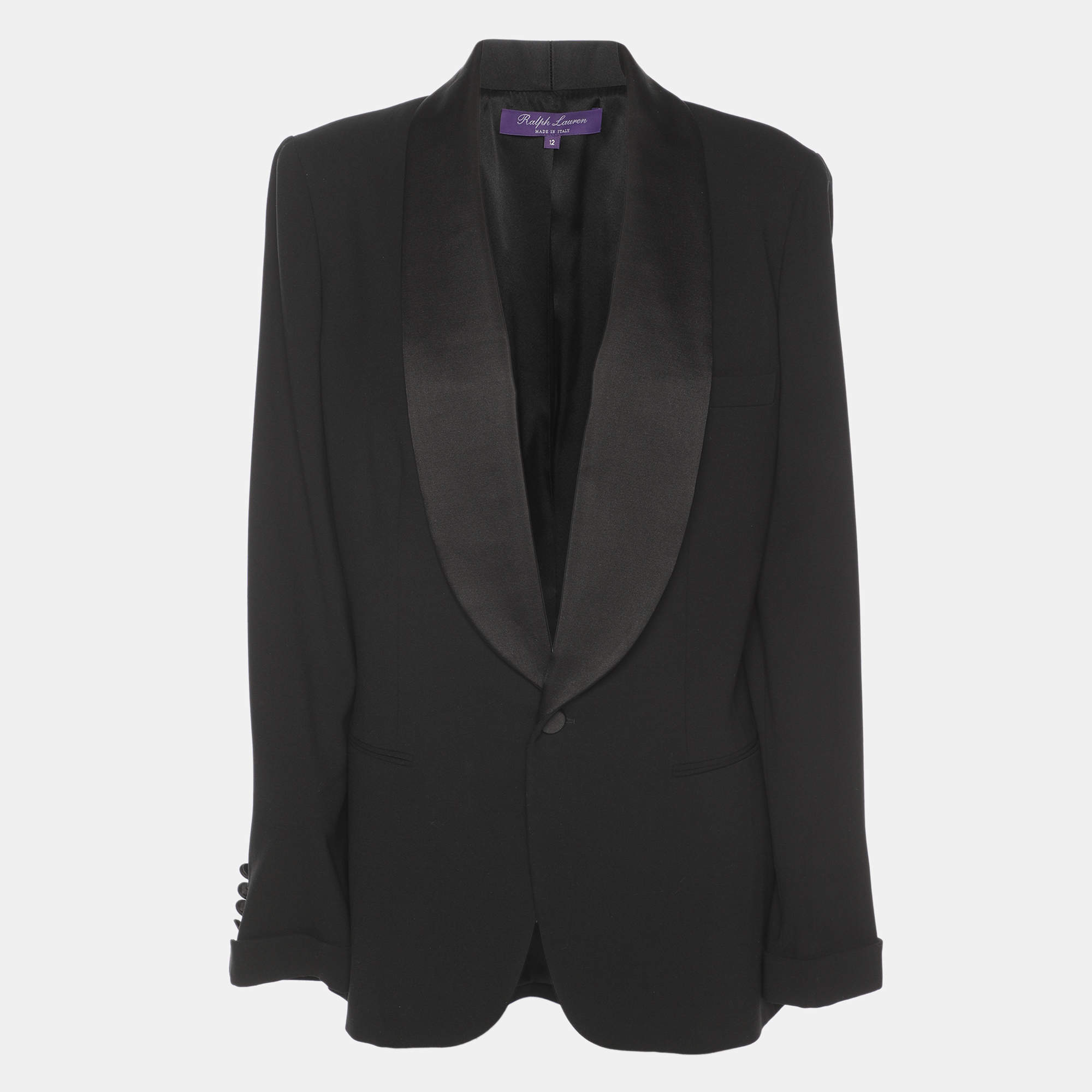 Pre Owned Ralph Lauren Purple Label Black Wool Single Breasted Tuxedo Jacket L