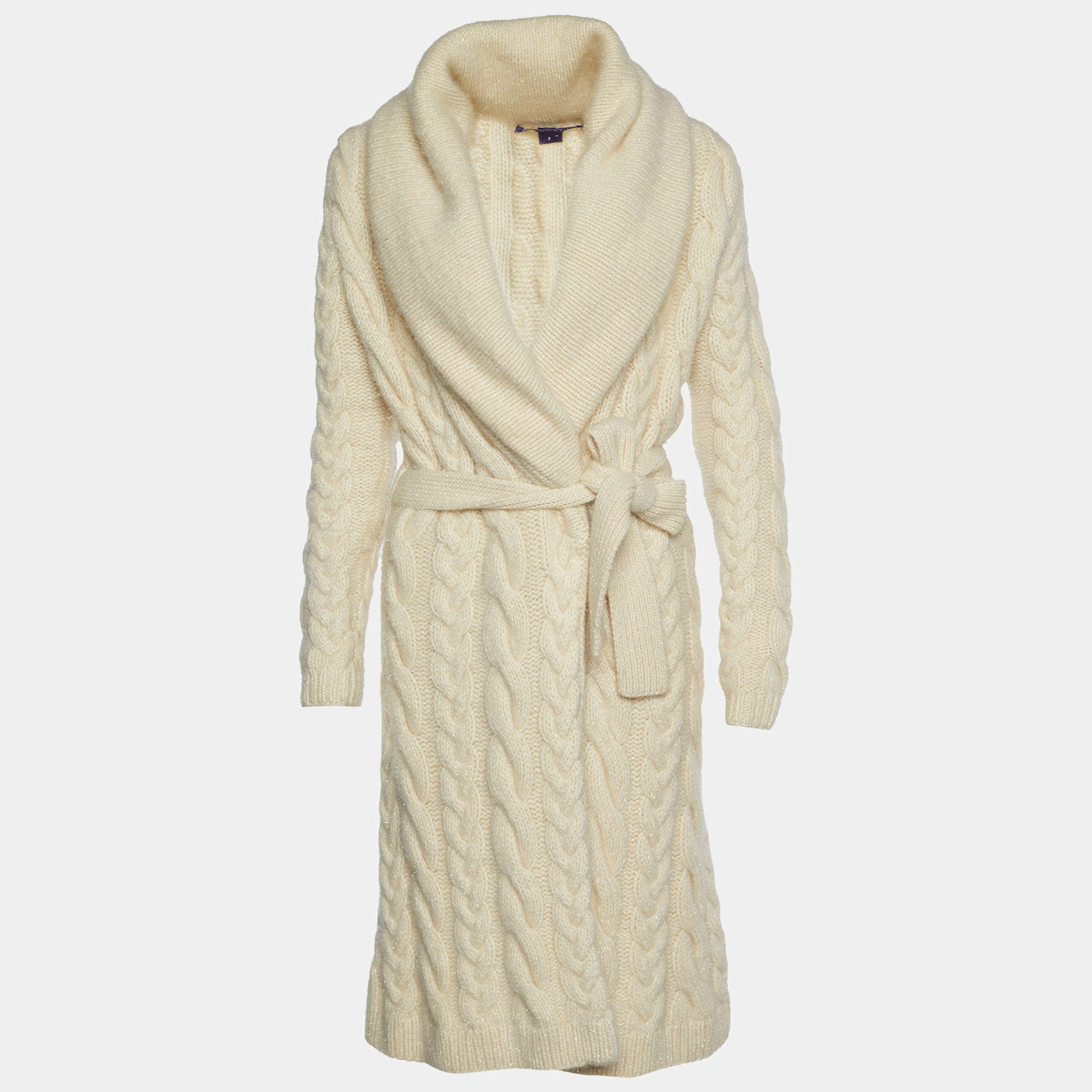 Pre Owned Ralph Lauren Collection Cream Cashmere Belt Front Cardigan S