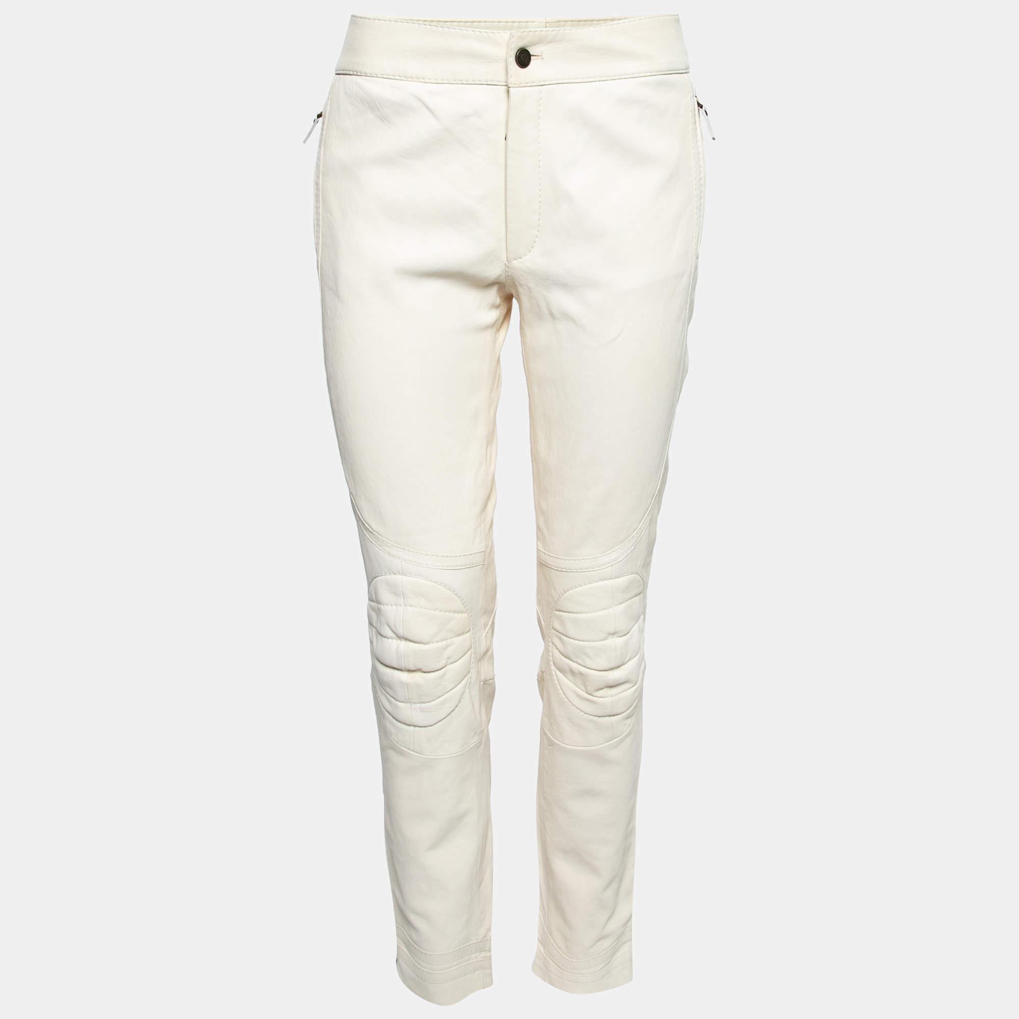 Pre Owned Ralph Lauren Purple Label Cream Leather Pants M