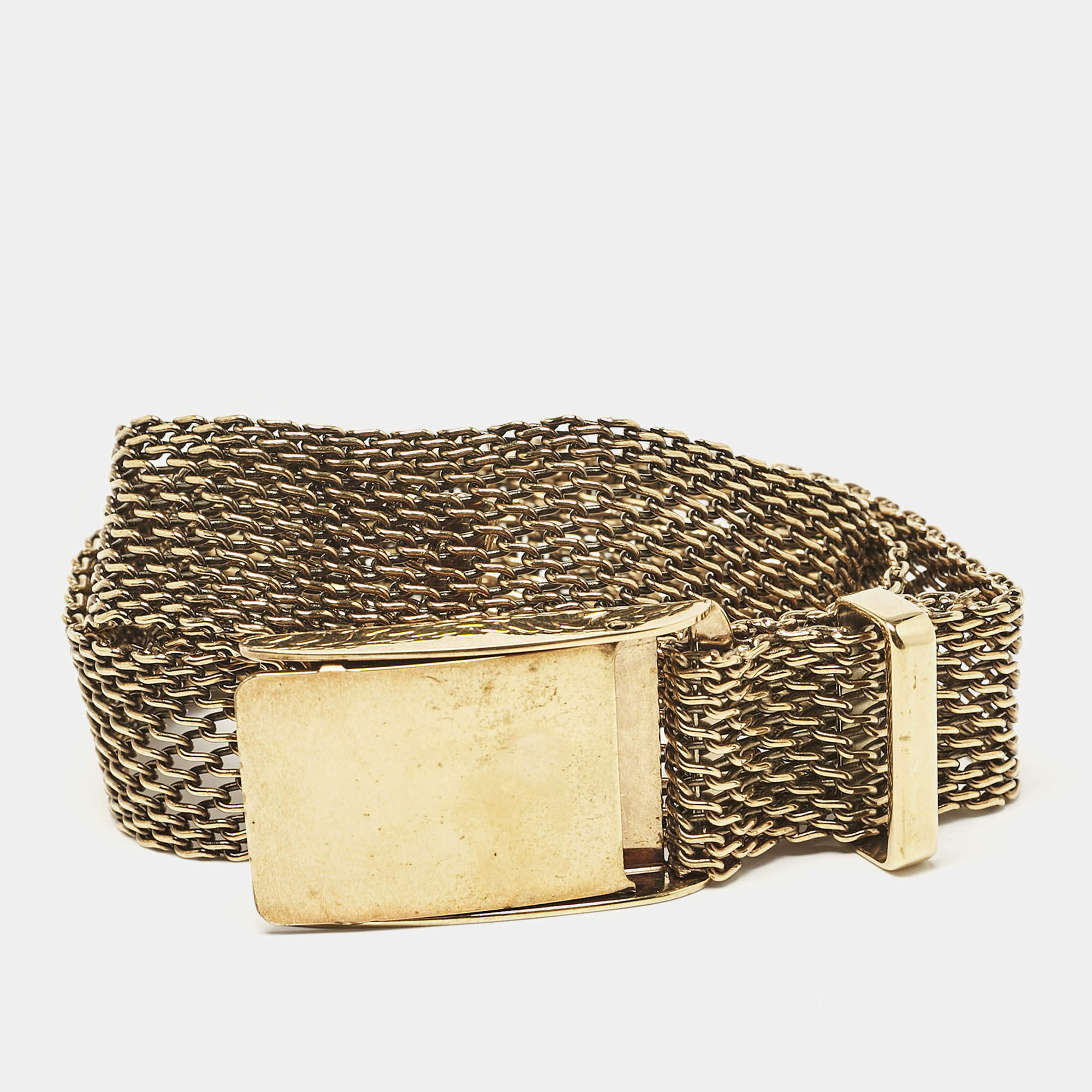 Pre Owned Ralph Lauren Gold Metal Mesh Buckle Belt