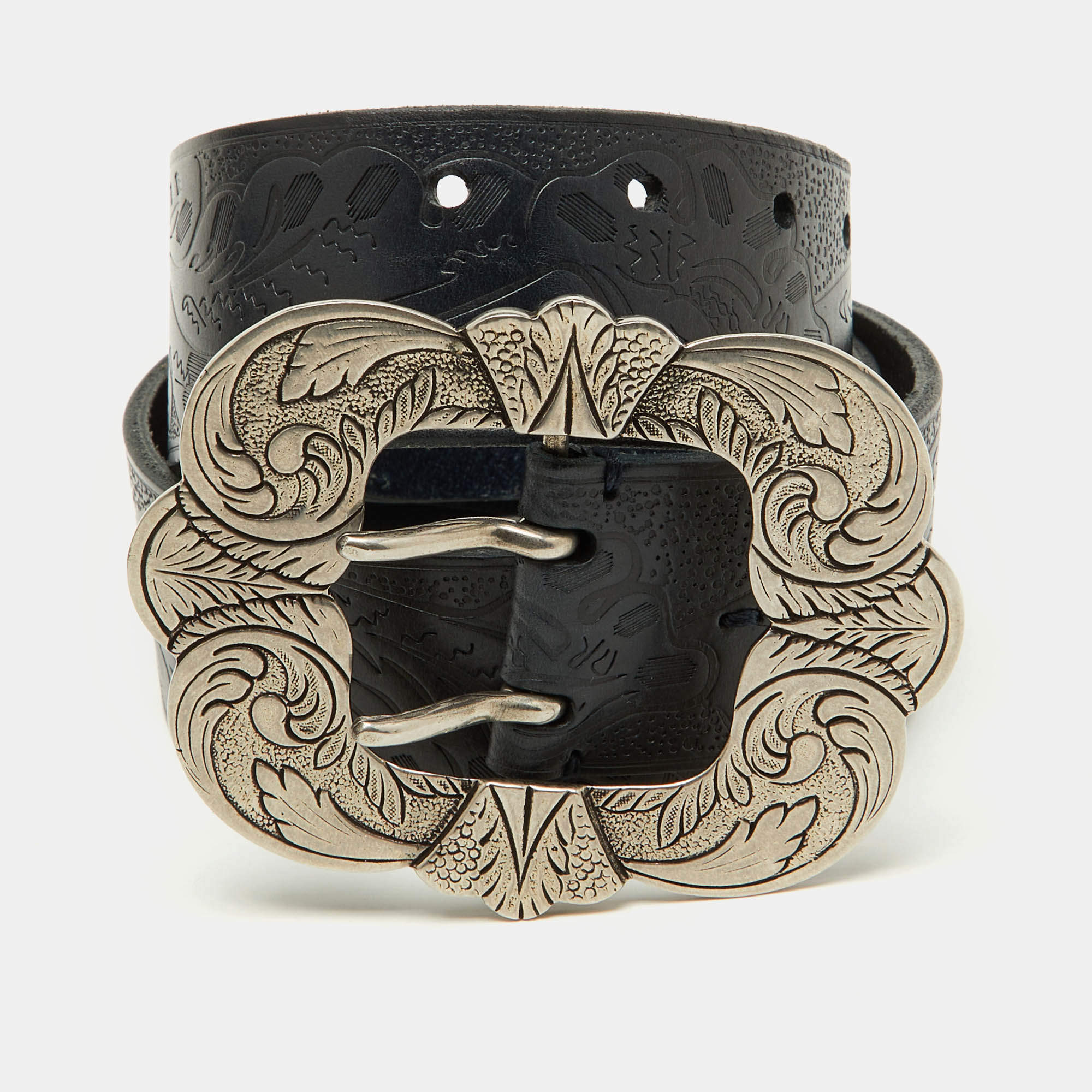 Ralph Lauren Navy Blue Leather Buckle Belt S
