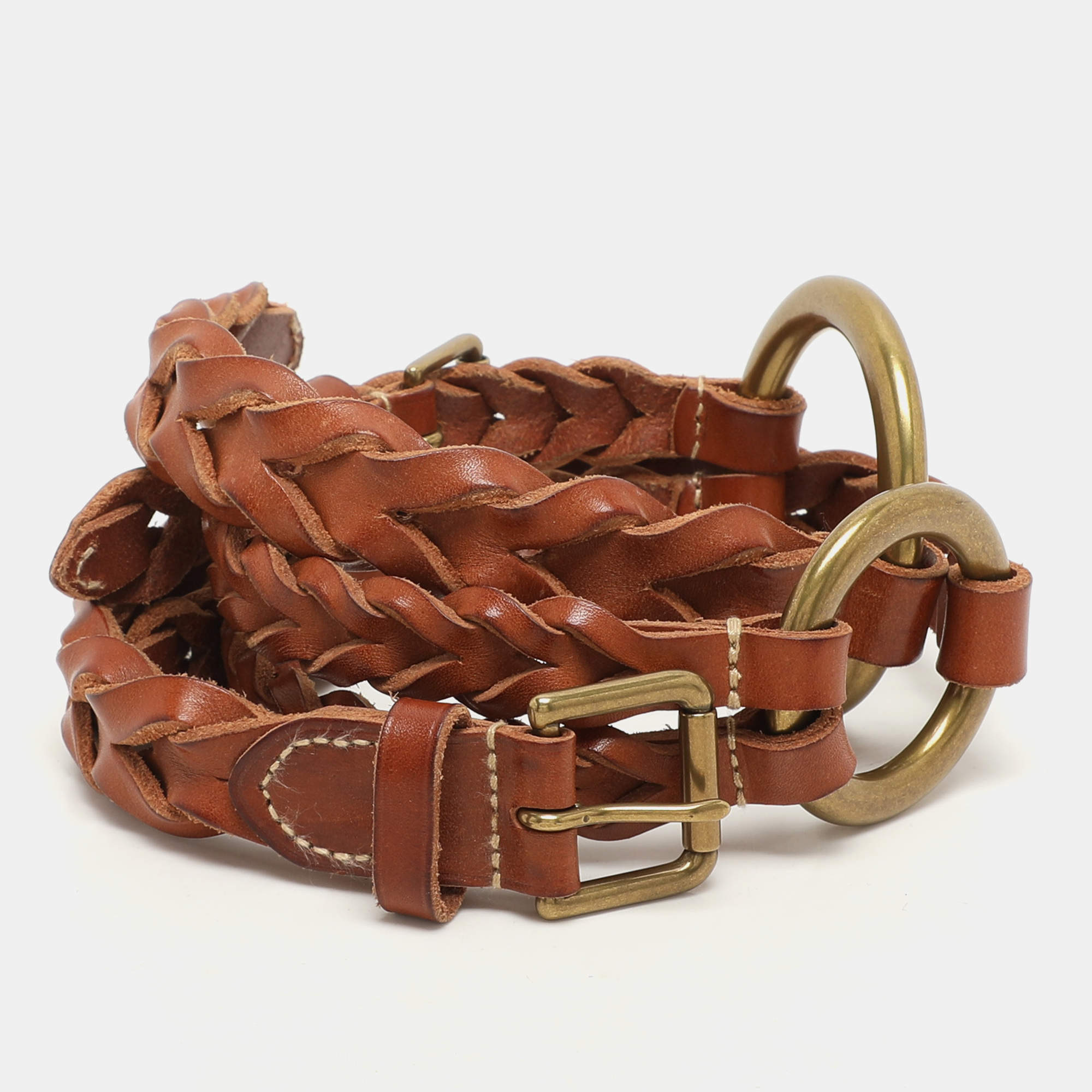 Ralph Lauren Brown Braided Leather Buckle Waist Belt M