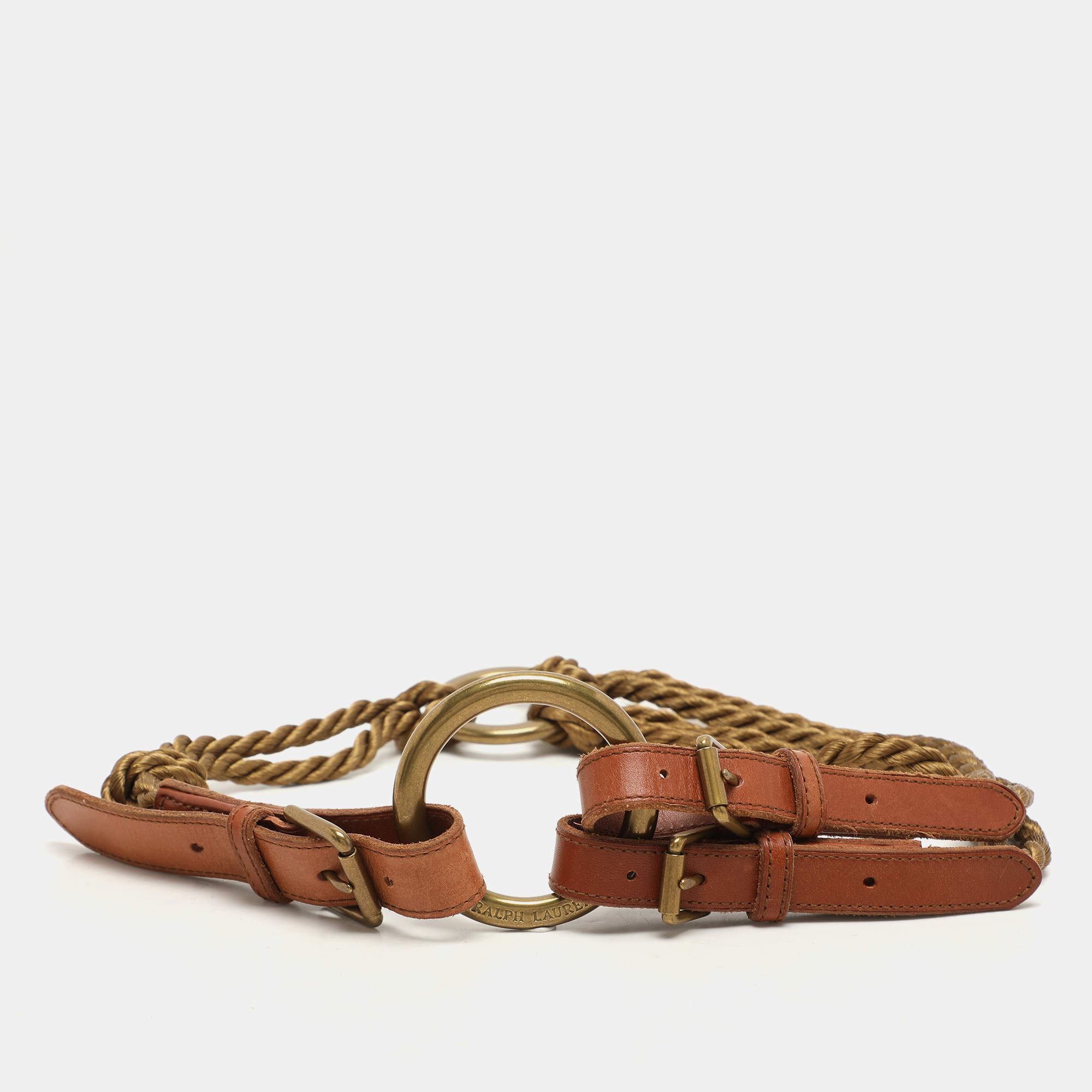 Ralph Lauren Brown Leather and Rope Braided Waist Belt M