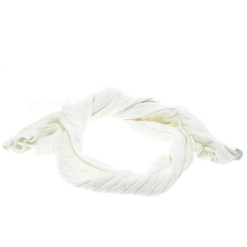 Pre Owned Ralph Lauren White Cotton Cable Knit Muffler