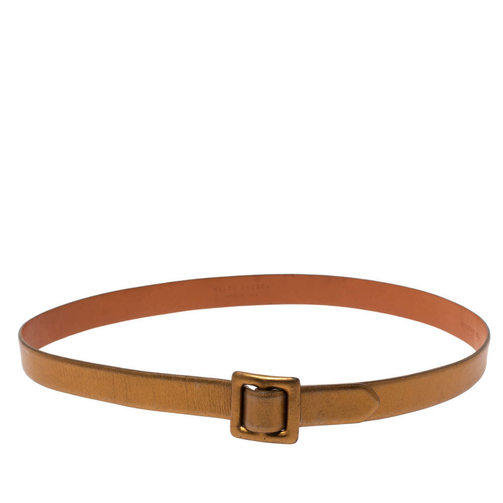 Pre Owned Ralph Lauren Gold Leather Buckle Belt 100CM