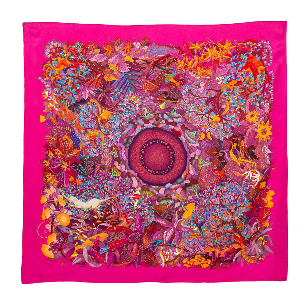 Pre Owned Hermès Rose Au Coeur de la Vie Silk Scarf