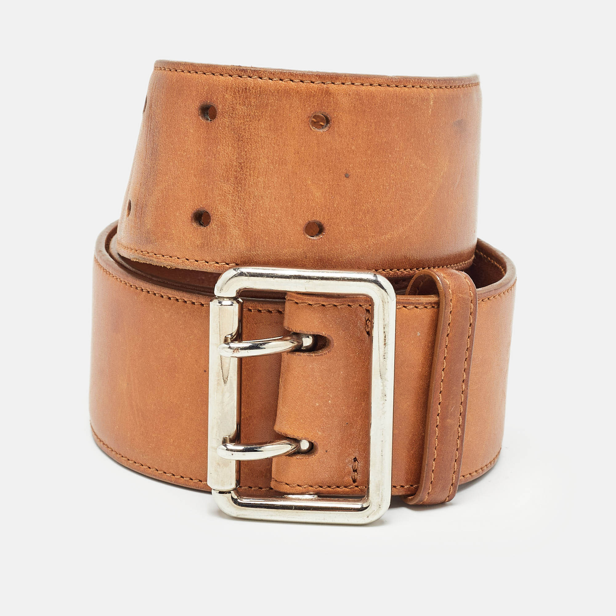 Pre Owned Ralph Lauren Brown Leather Buckle Belt M