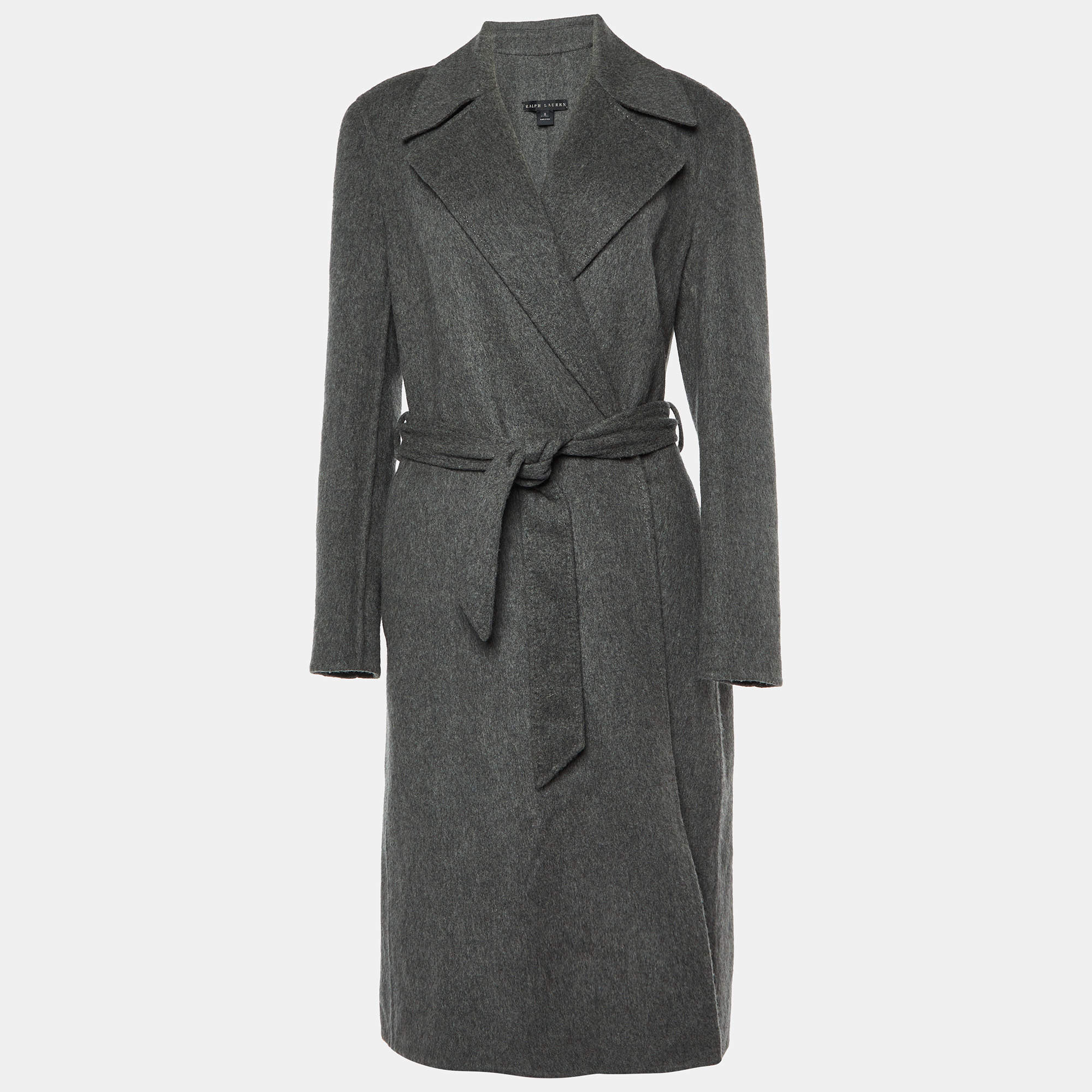 Pre Owned Ralph Lauren Grey Wool Belted Overcoat M