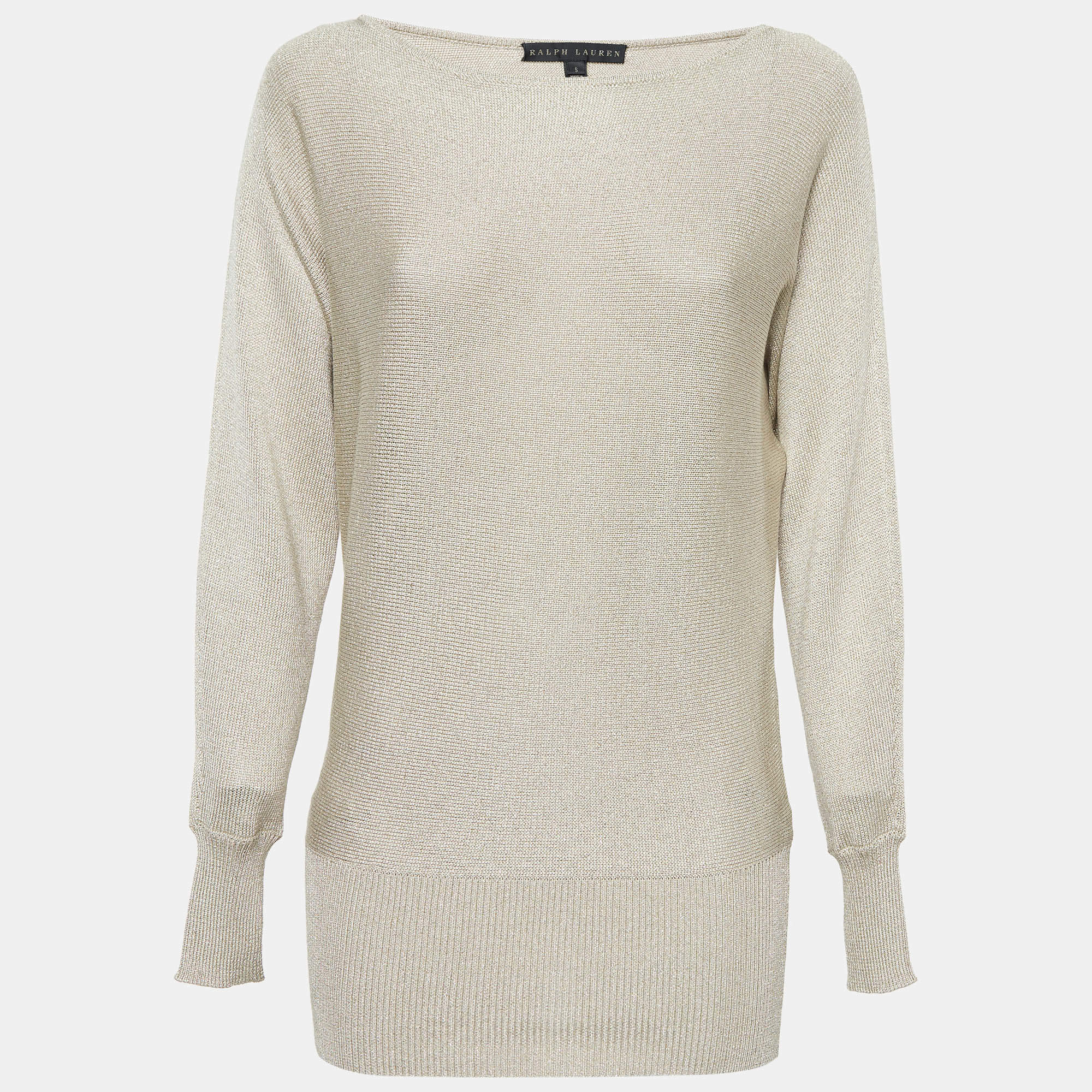 Pre Owned Ralph Lauren Beige Lurex Rib Knit Sweater S