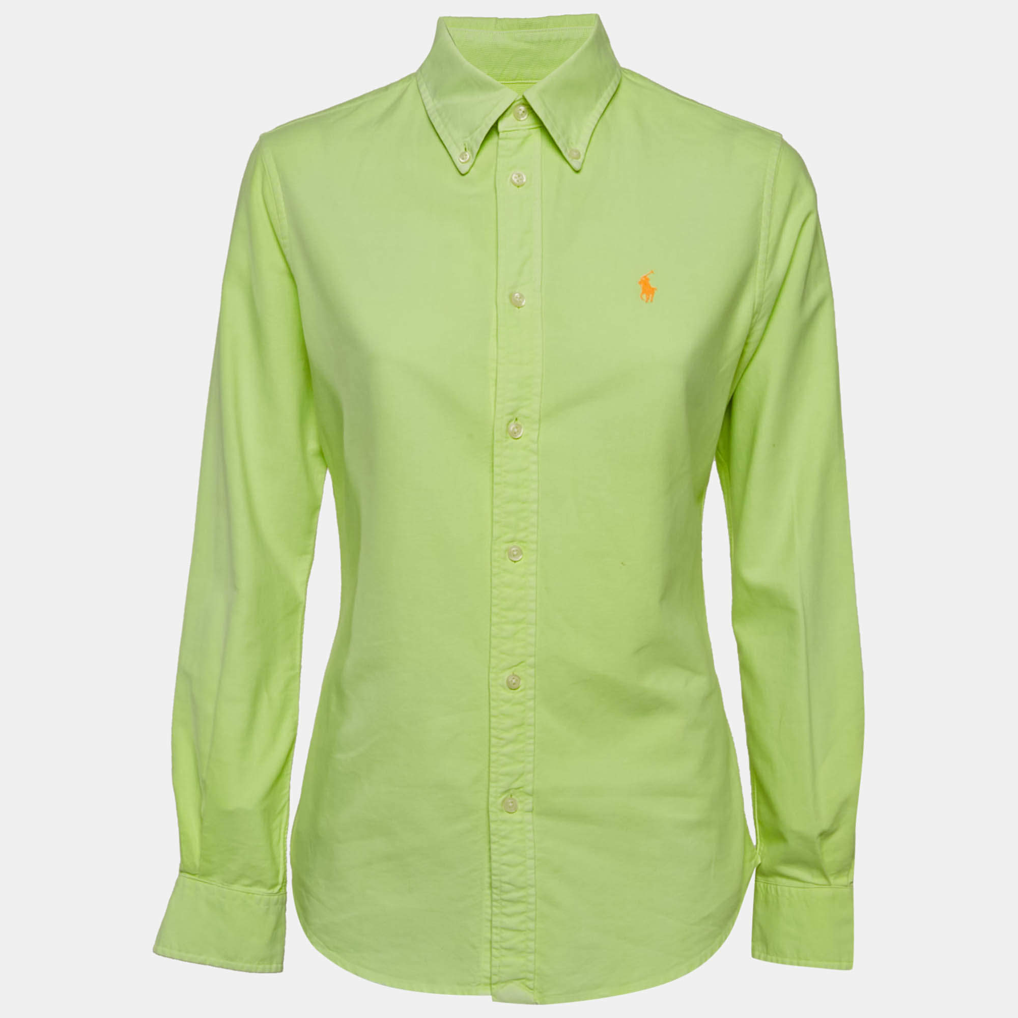 Pre Owned Ralph Lauren Neon Green Logo Embroidered Custom Fit Shirt S
