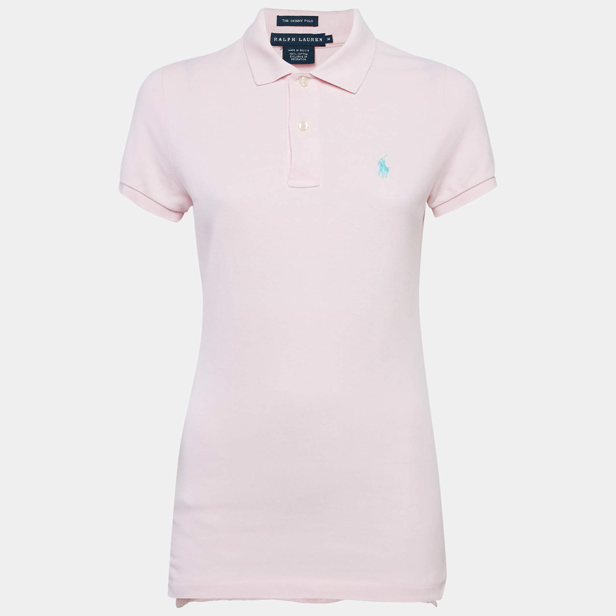 Pre Owned Ralph Lauren Pink Logo Embroidered Cotton Skinny Polo T-Shirt M