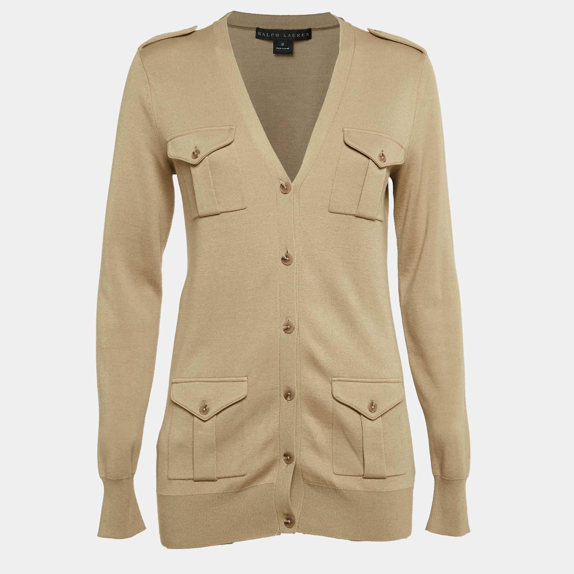 Ralph Lauren Beige Wool Blend Button Front Cardigan M