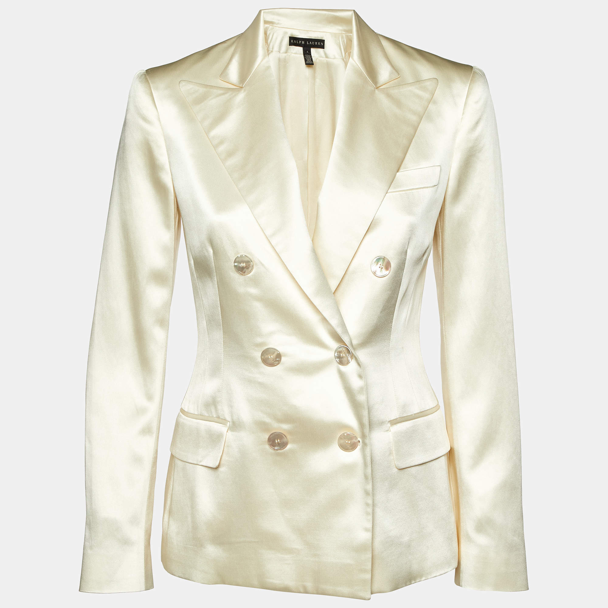 Pre Owned Ralph Lauren Cream Satin Double Breasted Blazer S