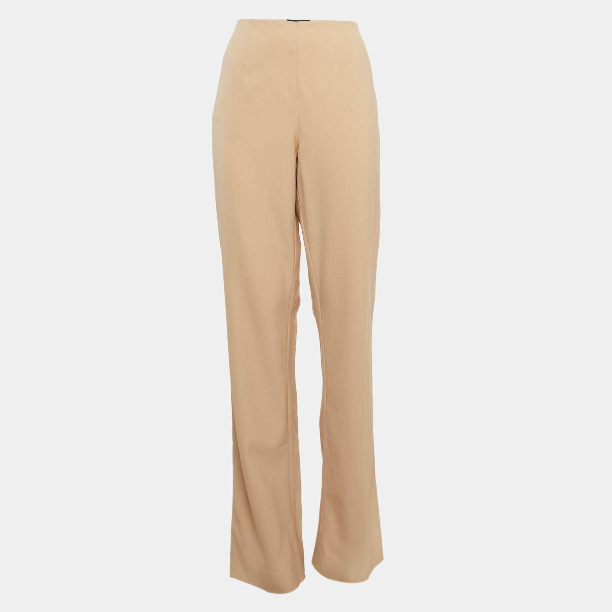 Pre Owned Ralph Lauren Beige Stretch Wool Straight Leg Trousers L
