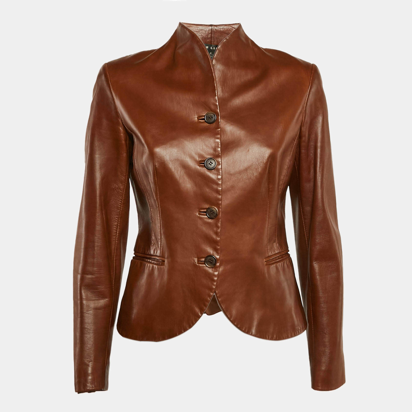 Pre Owned Ralph Lauren Brown Leather Leather Button Front Jacket M
