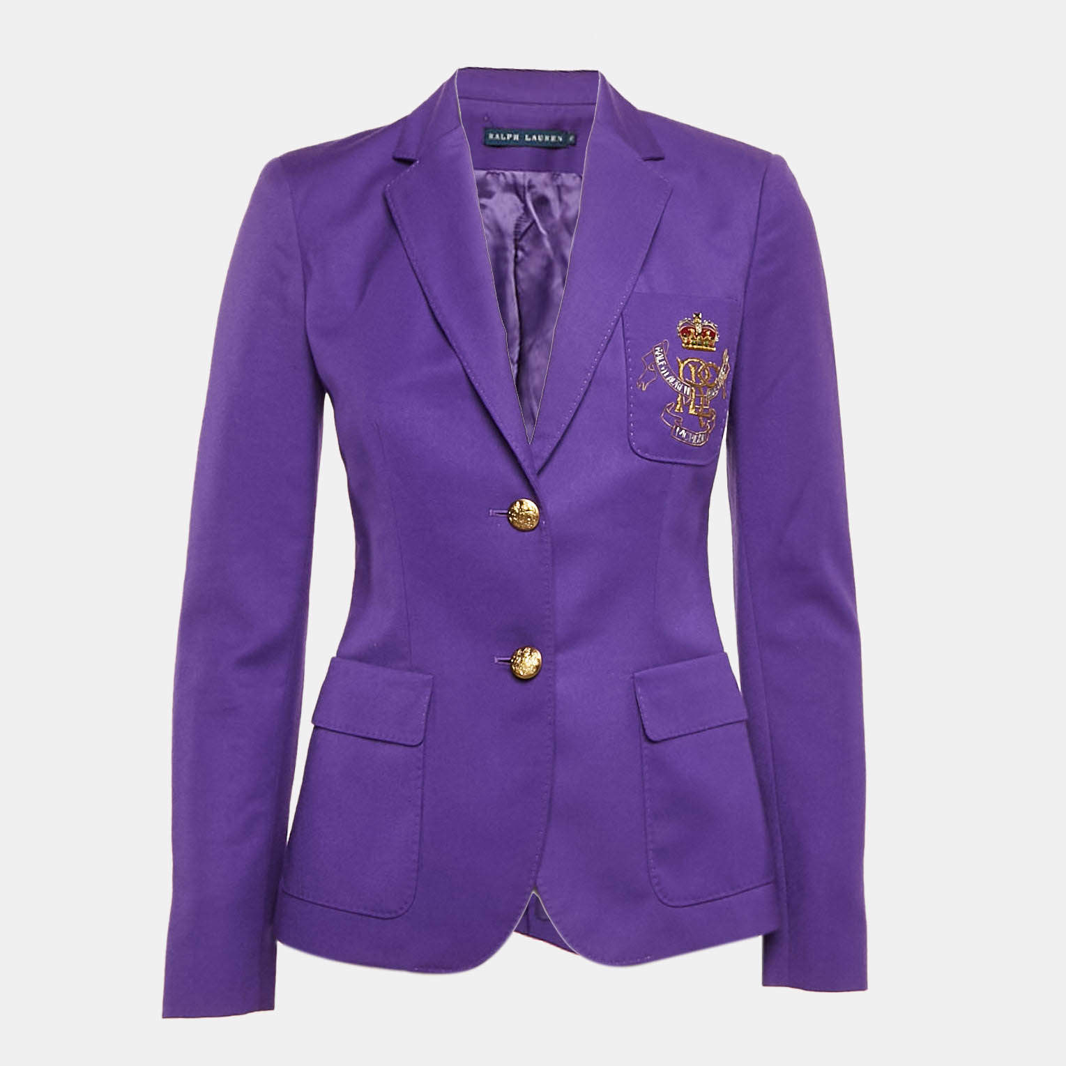 Pre Owned Ralph Lauren Purple Embroidered Wool Single Breasted Blazer S