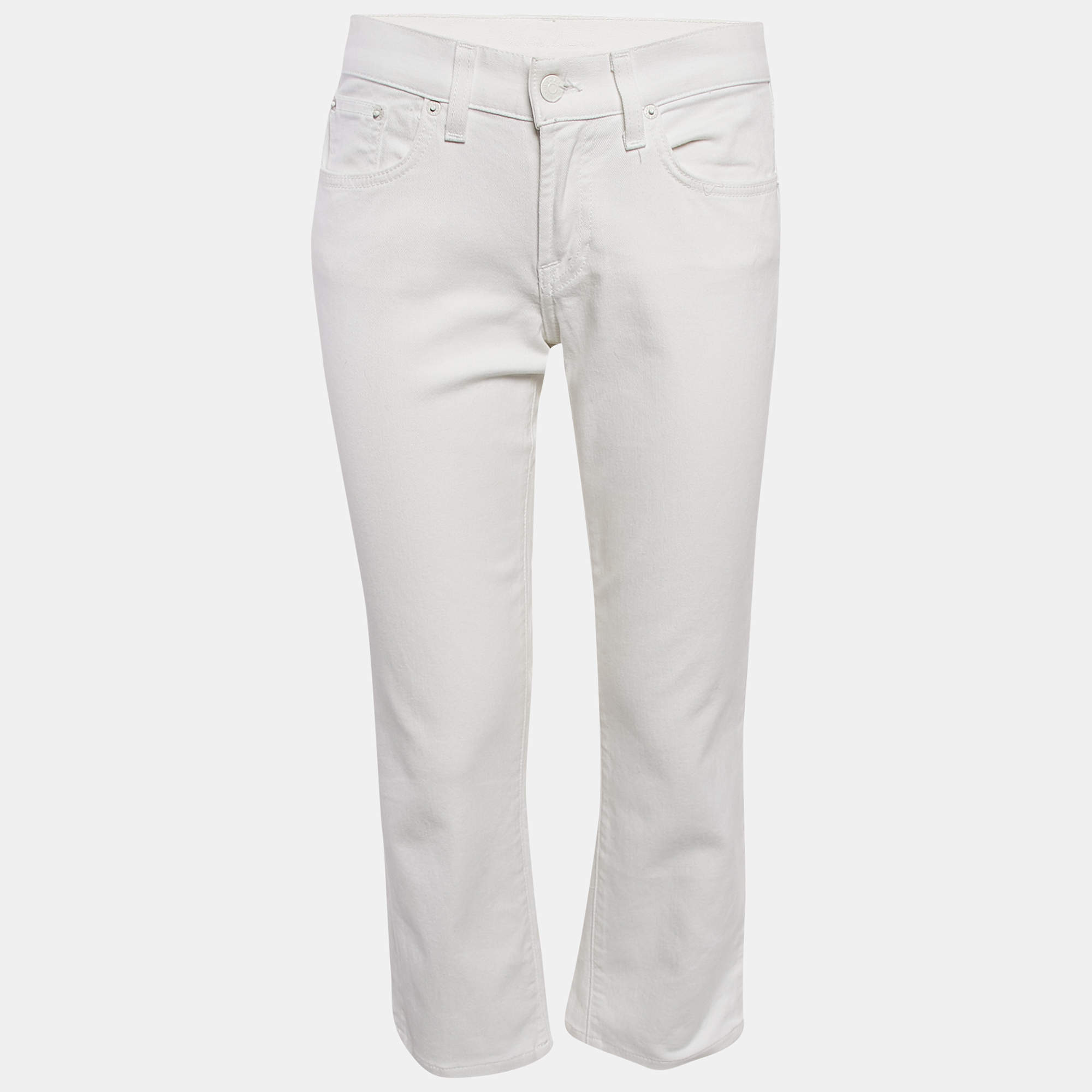 Pre Owned Ralph Lauren Black Label White Logo Embroidered Denim Jeans M Waist 28"