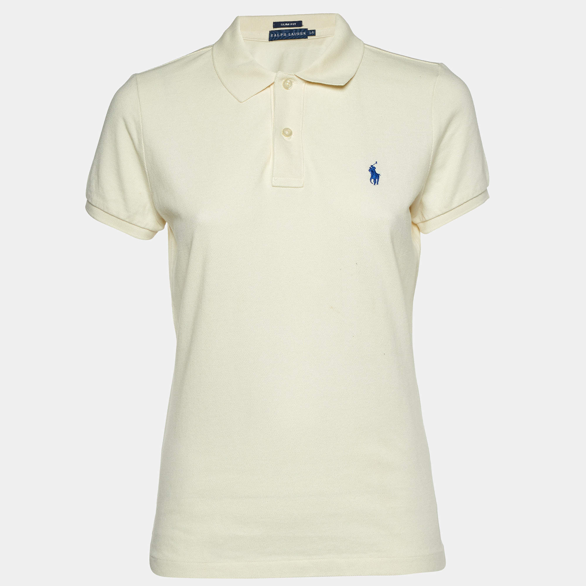 مملوكة مسبقًا Ralph Lauren Cream Cotton Pique Polo T-Shirt L