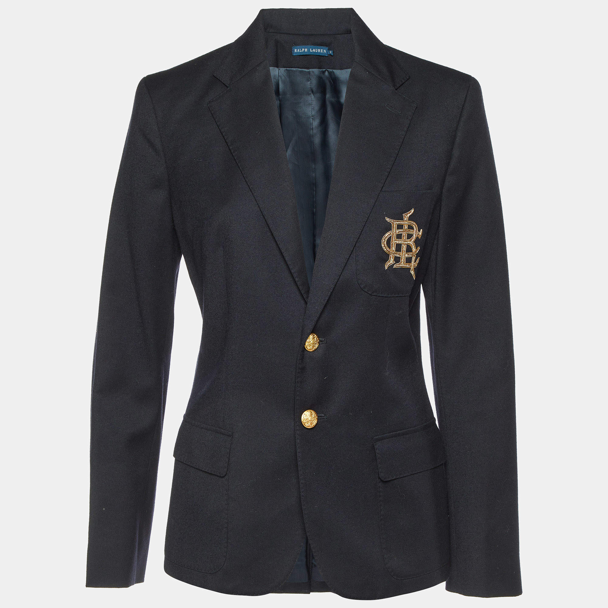 مملوكة مسبقًا Ralph Lauren Black Wool Logo Embellished Single Breasted Blazer L