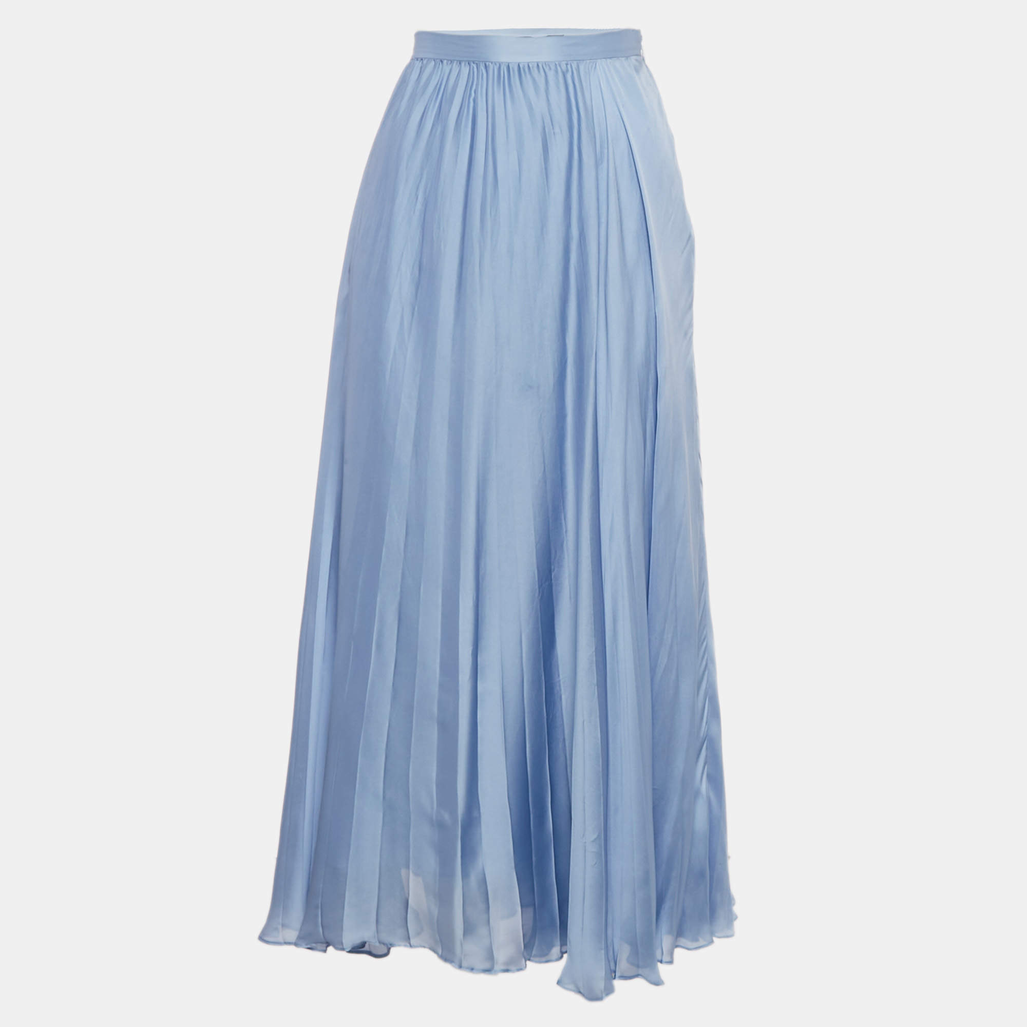 Pre Owned Ralph Lauren Blue Plisse Silk Maxi Skirt S