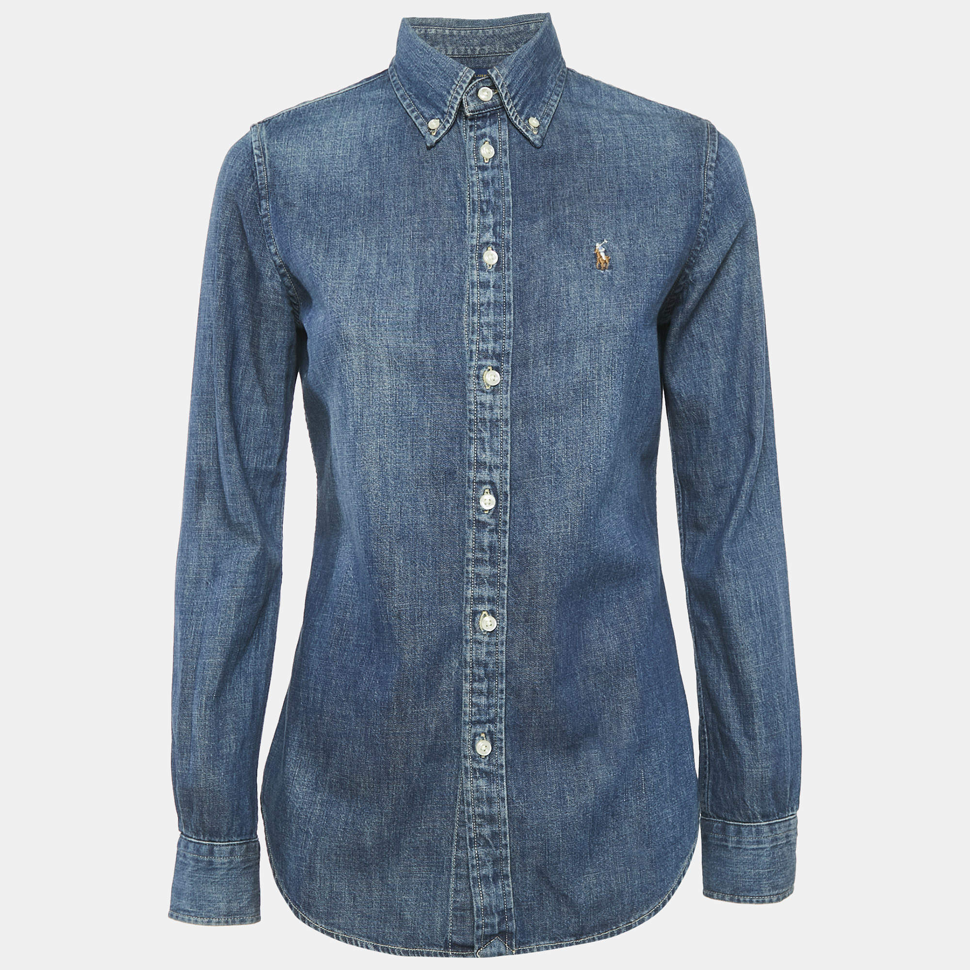 Pre Owned Ralph Lauren Blue Denim Button Front Shirt XS