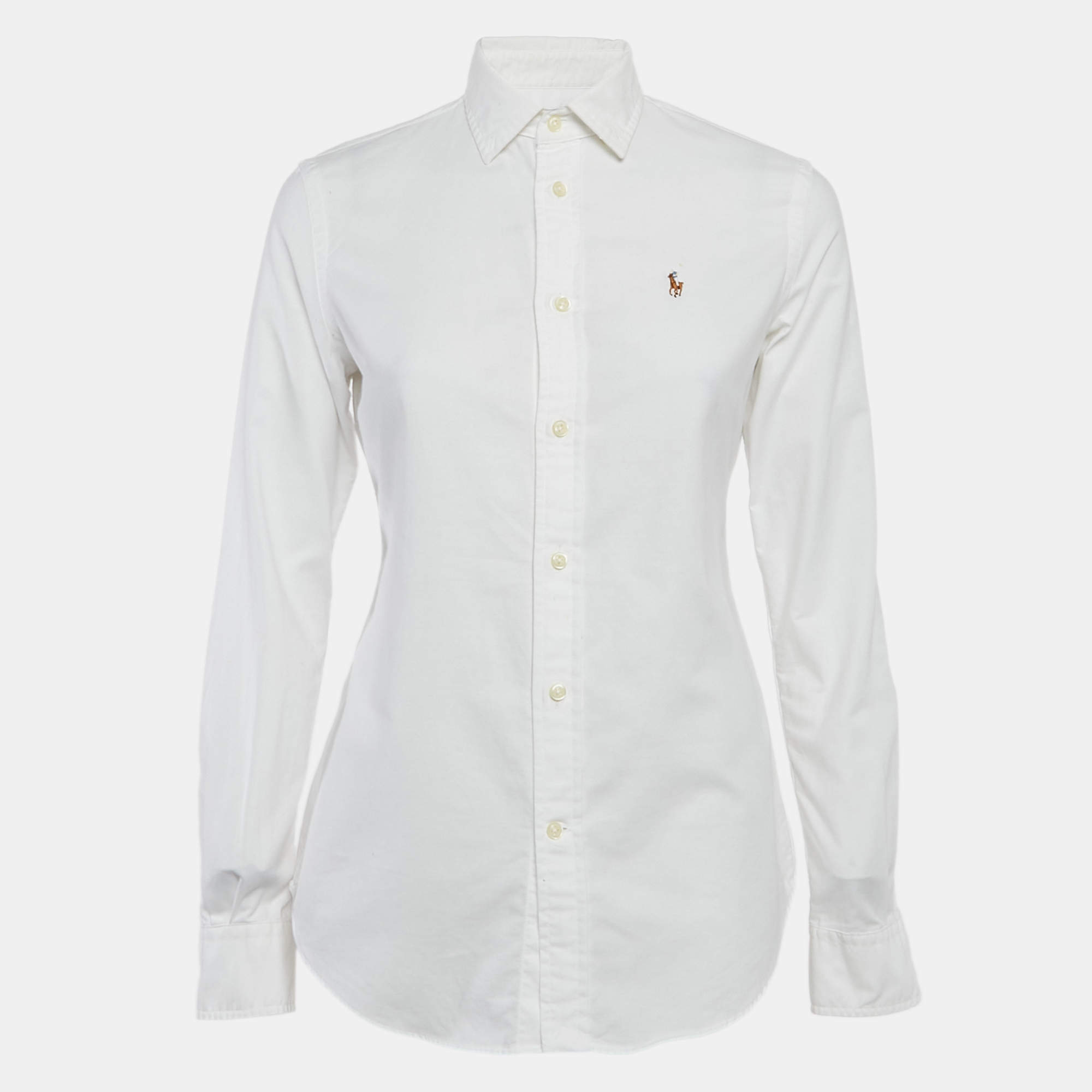 Pre Owned Ralph Lauren White Cotton Button Front Slim Fit Shirt S