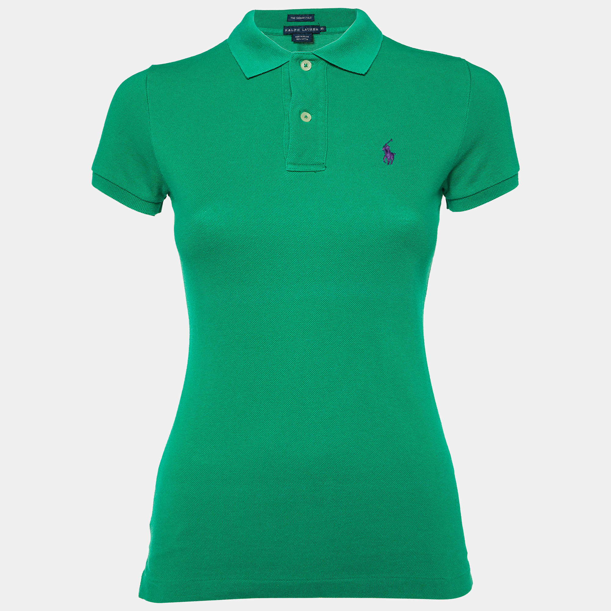 Pre Owned Ralph Lauren Green Logo Embroidered Cotton Skinny Polo T-Shirt XS