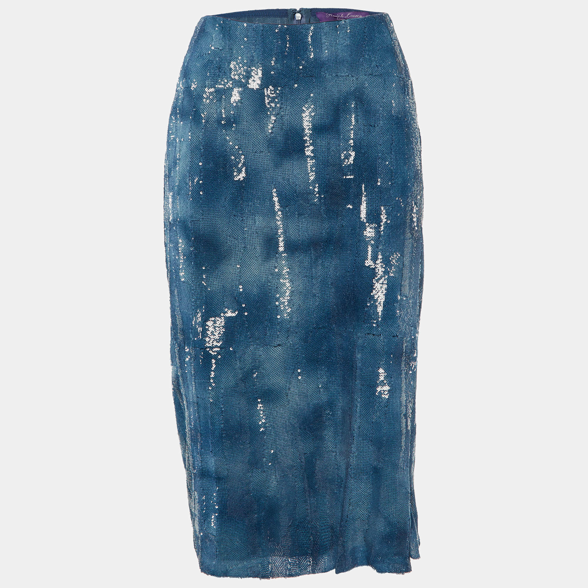 Pre Owned Ralph Lauren Purple Label Blue Sequin Midi Skirt M