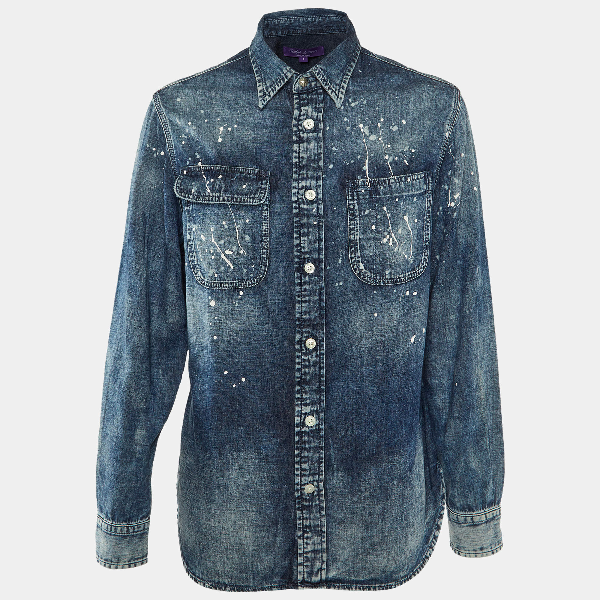Pre Owned Ralph Lauren Navy Blue Painted Detail Denim Shirt S
