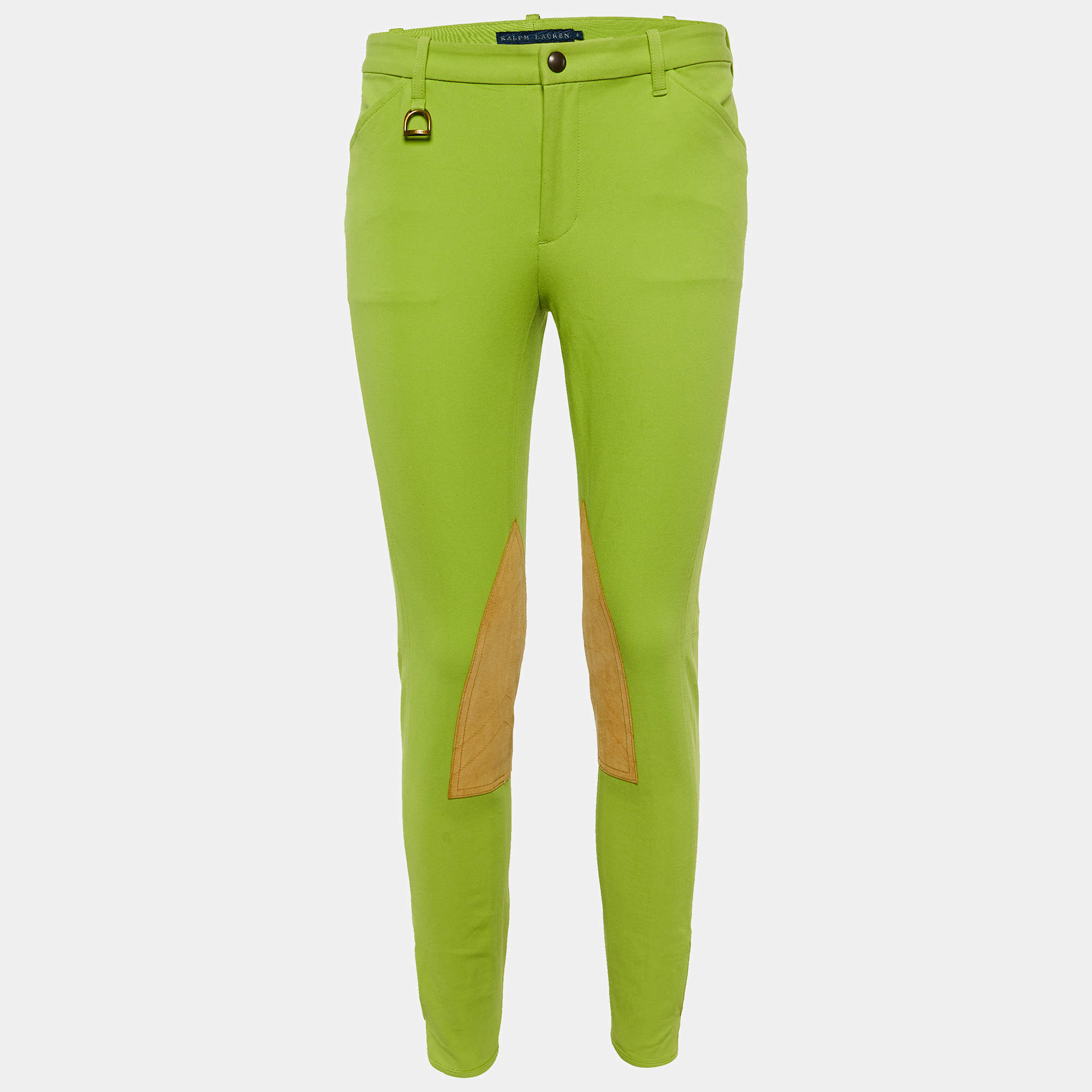 Pre Owned Ralph Lauren Green Stretch Cotton Patch Detail Jeans M/Waist 30"