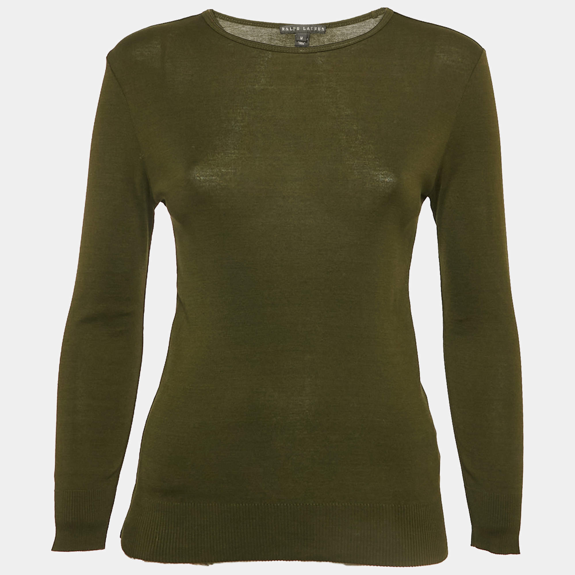 Ralph Lauren Olive Green Cotton Knit Long Sleeve T-Shirt M