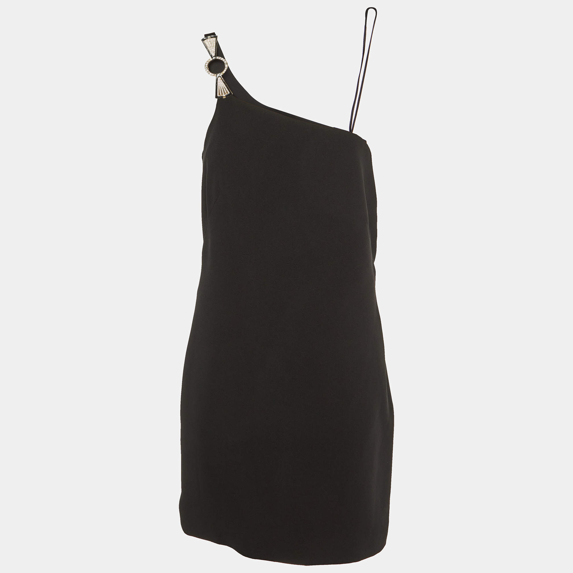 Pre Owned Ralph Lauren Black Crepe One Shoulder Mini Dress M