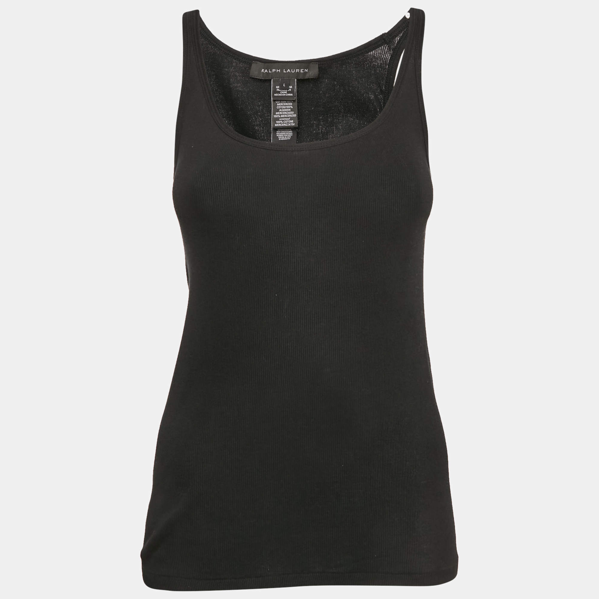 Pre Owned Ralph Lauren Black Rib Knit Cotton Tank Top L