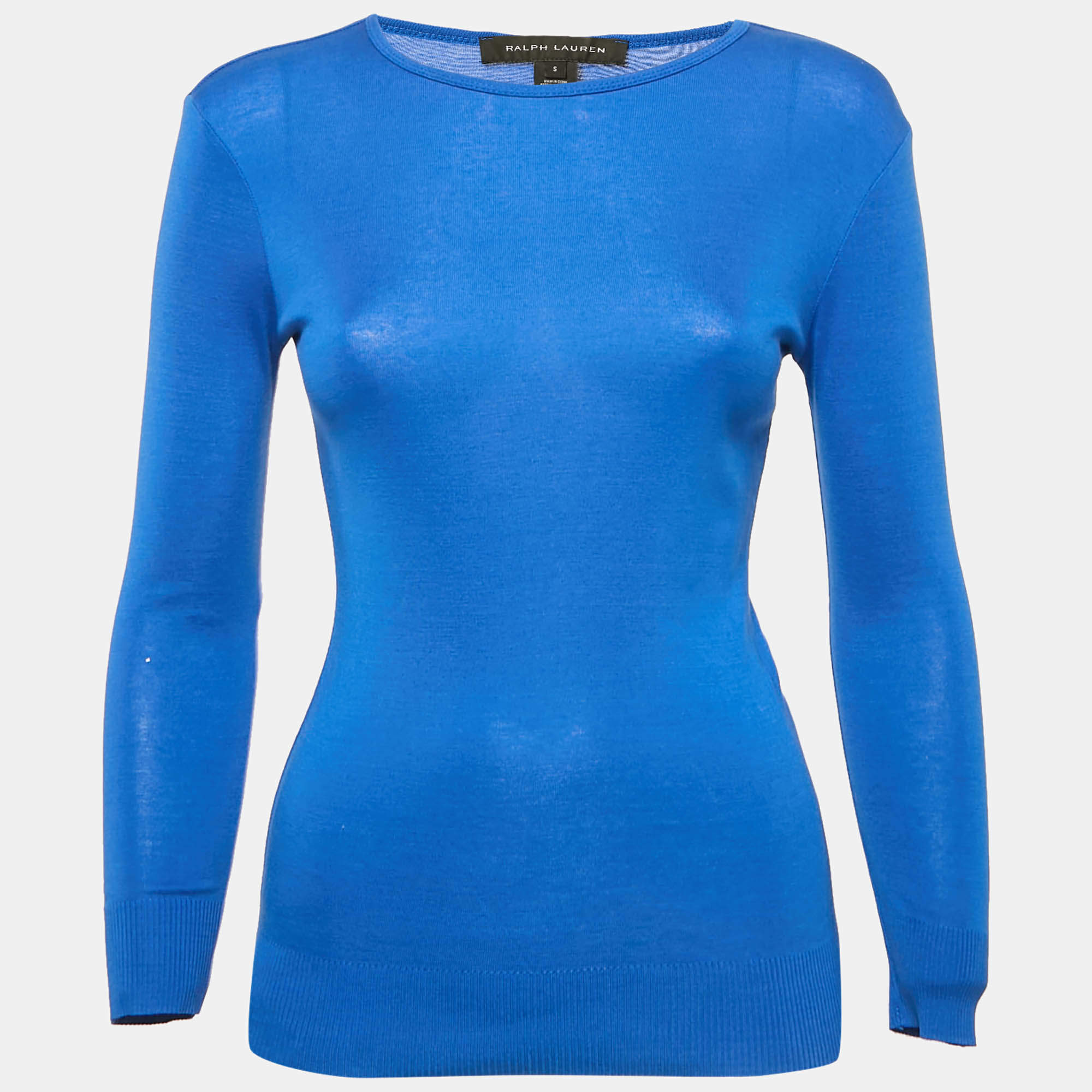 Ralph Lauren Blue Cotton Knit Crewneck Pullover S