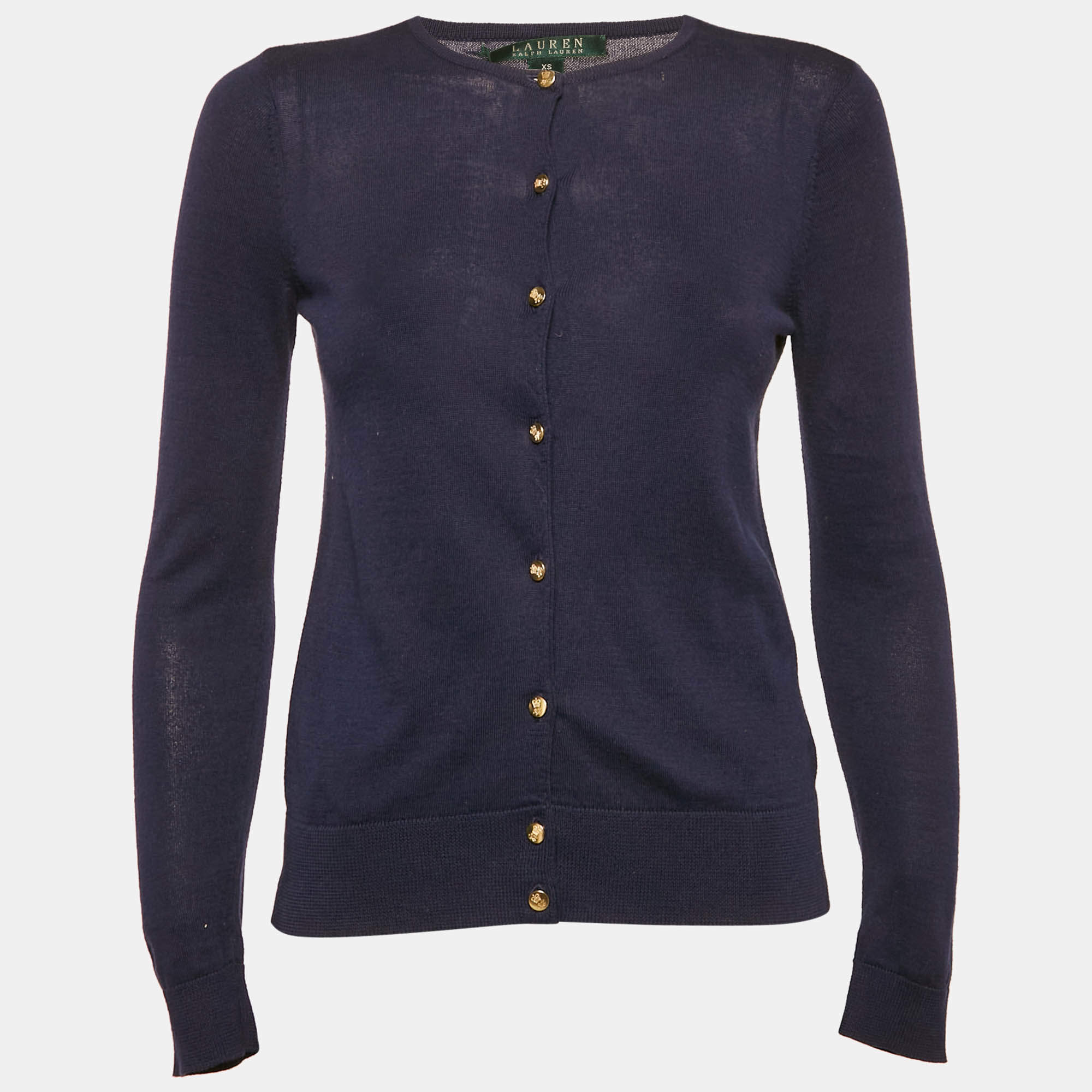 Ralph Lauren Navy Blue Cotton Button Front Cardigan XS